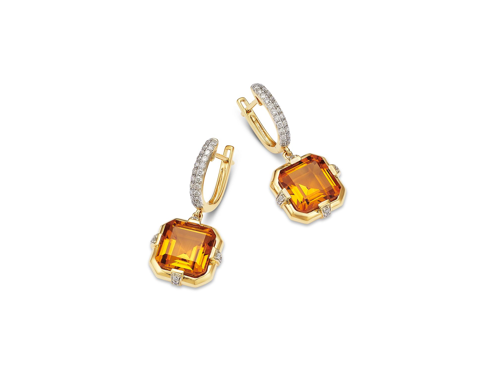 Citrine & Diamond Drop Earrings in 14K Yellow Gold — Image 3