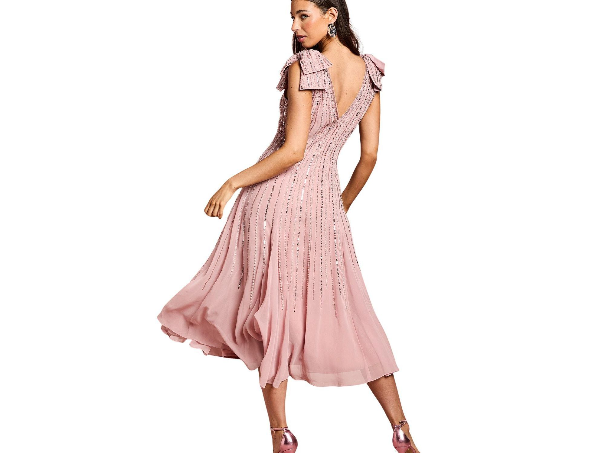 Bow Shoulder Embellished Midi Dress — Image 4