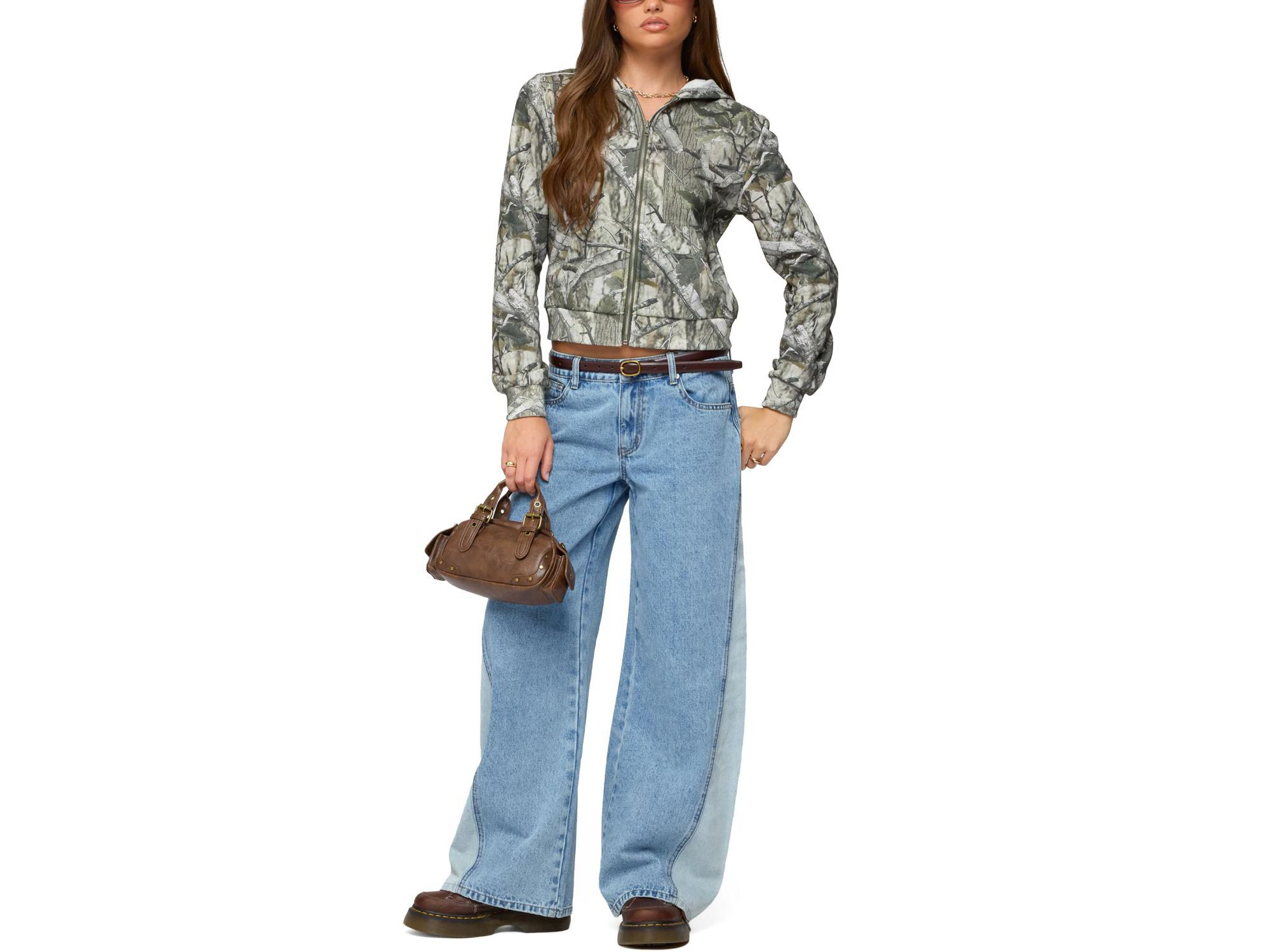 Genna Contrast Panel Low Rise Baggy Jeans in Blue Washed — Image 4