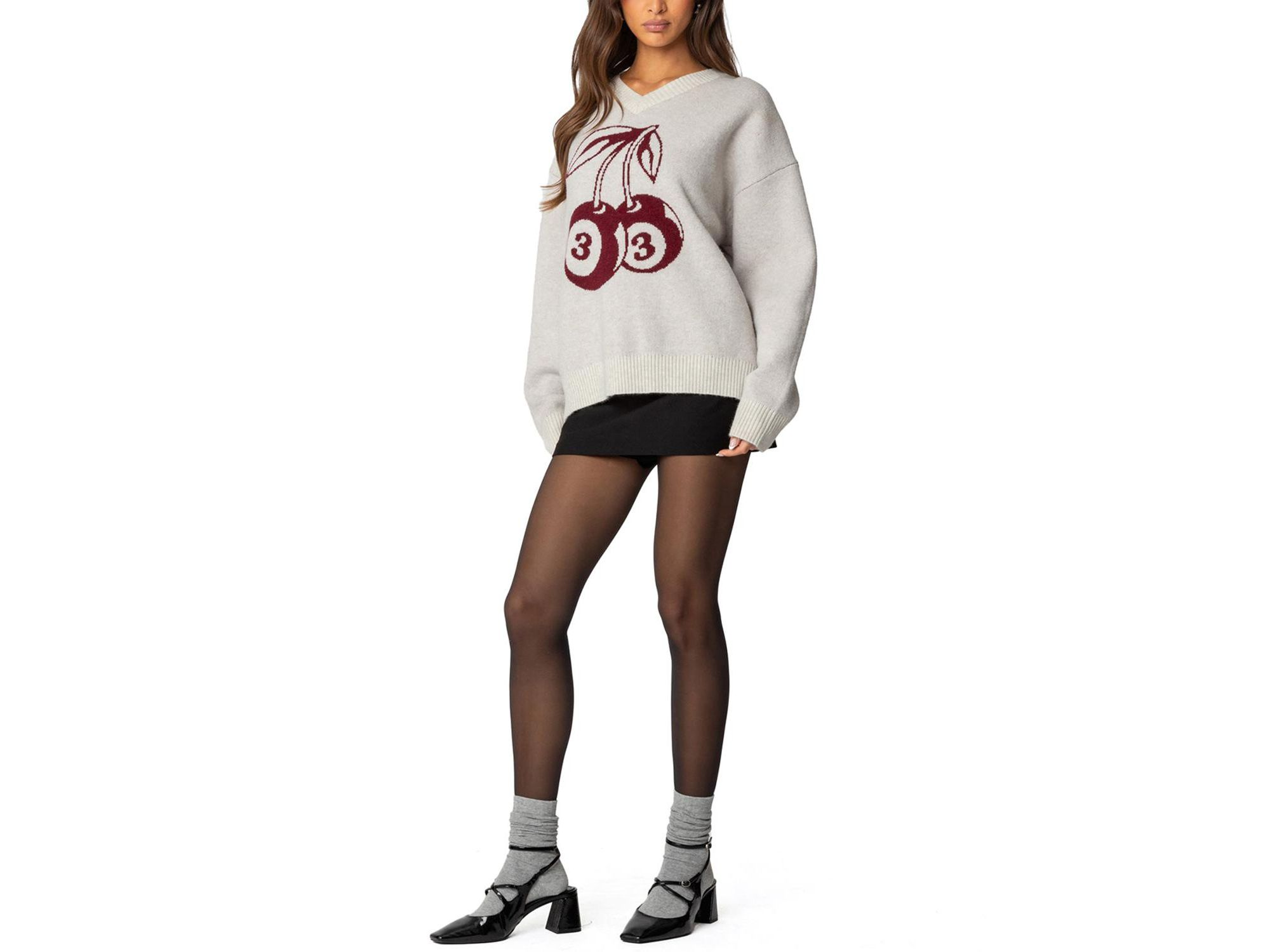 Cherry 3 Oversized V Neck Sweater — Image 3