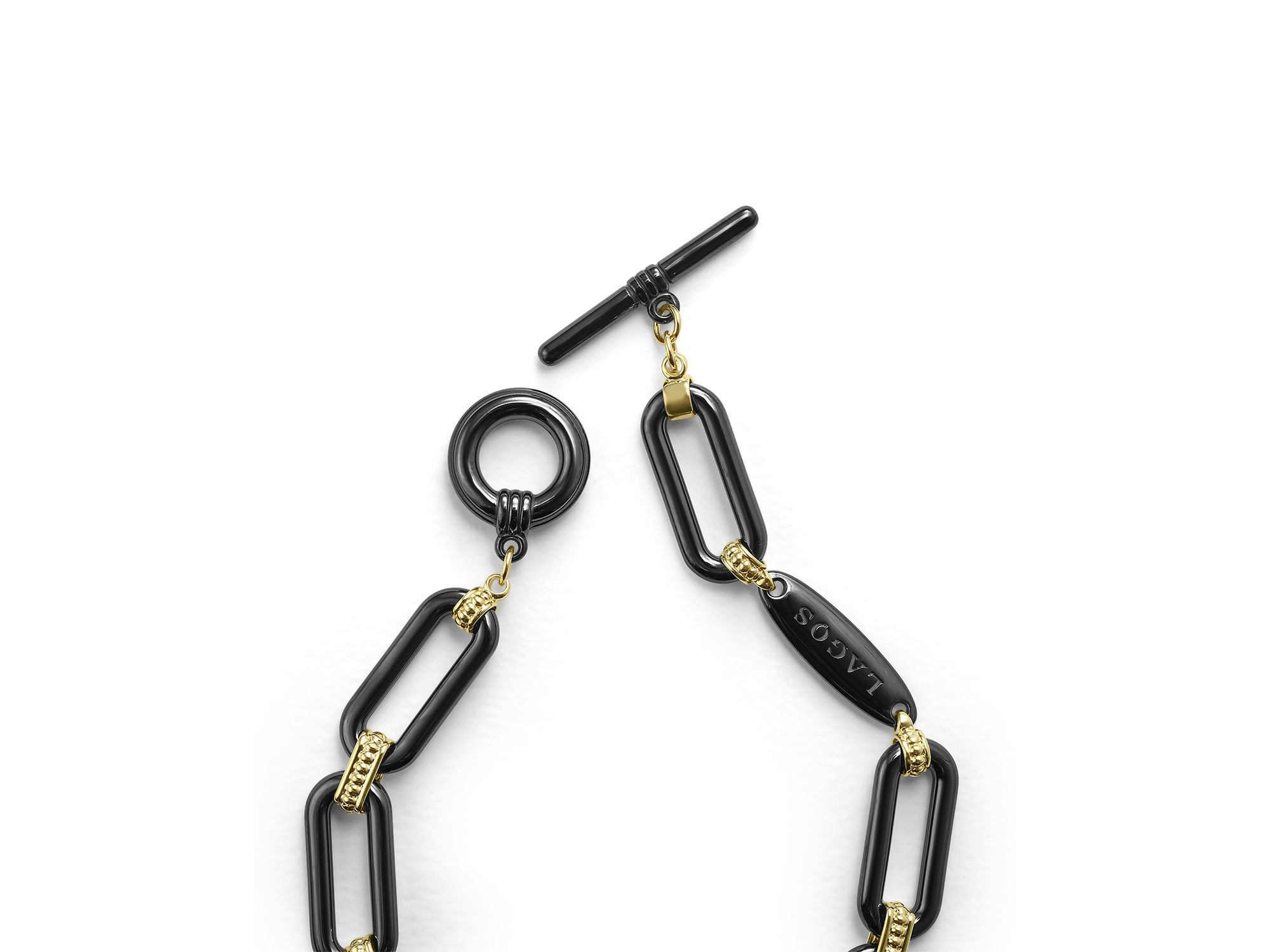 18K Yellow Gold Signature Caviar Black Ceramic Link Toggle Bracelet — Image 5