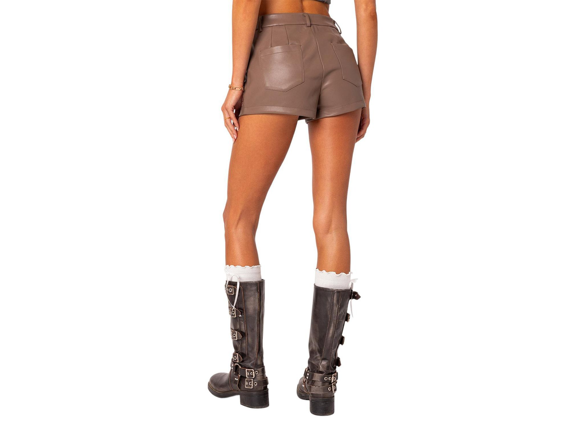 Martine High Rise Faux Leather Shorts — Image 3
