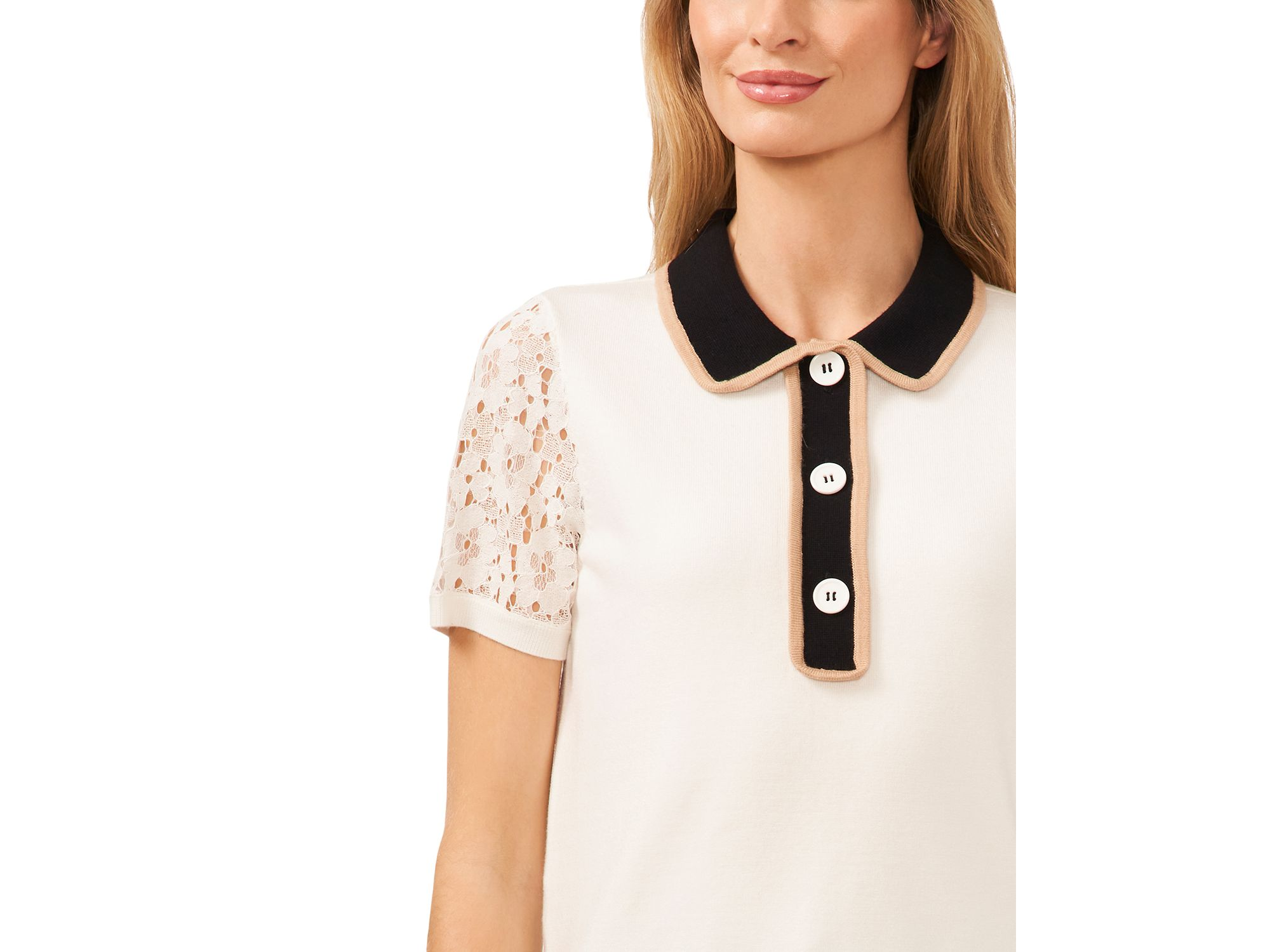 Polo Collar Lace Sleeve Top — Image 3