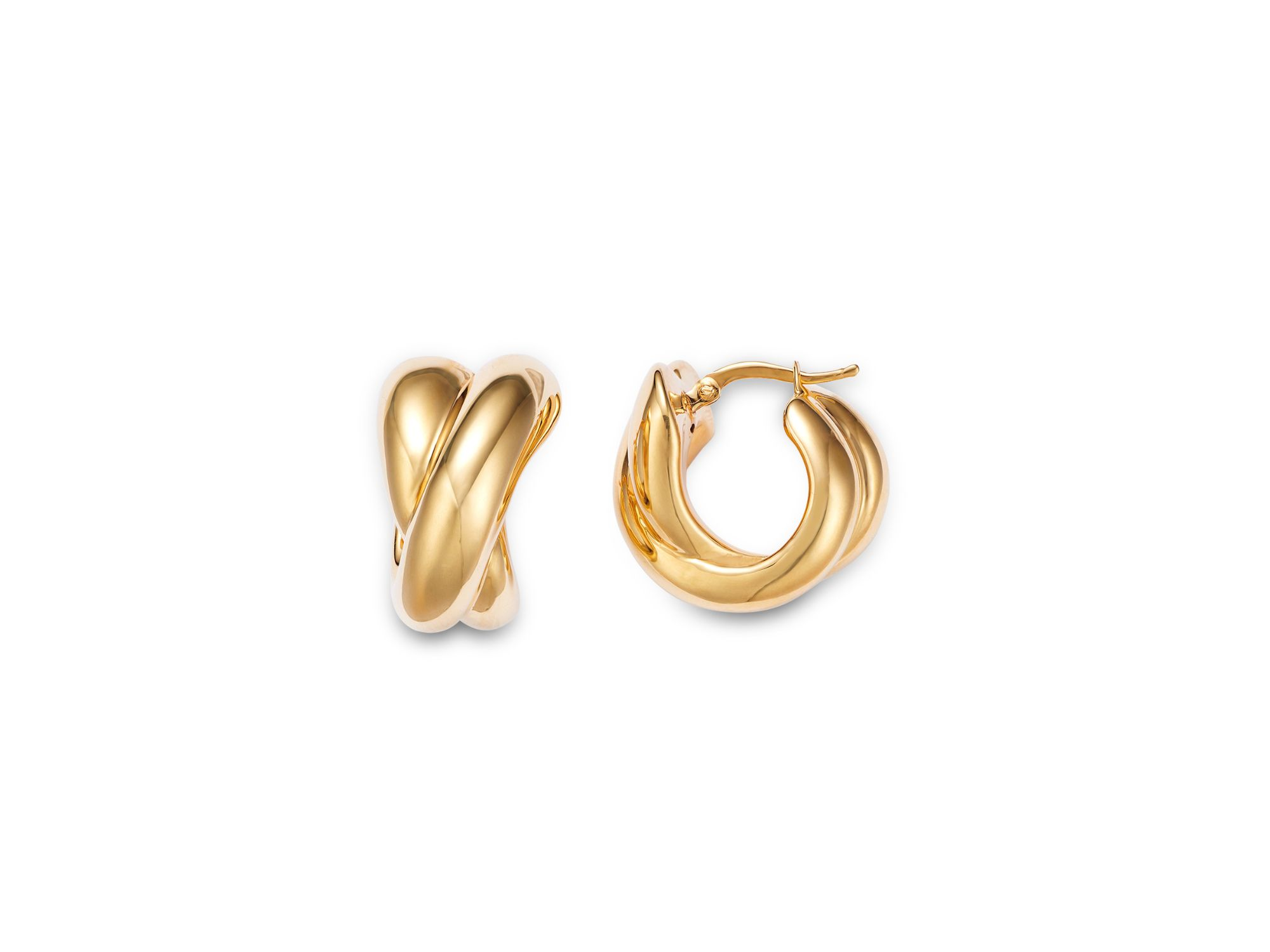 Crossover Huggie Hoop Earrings in 14K Yellow Gold — Image 3