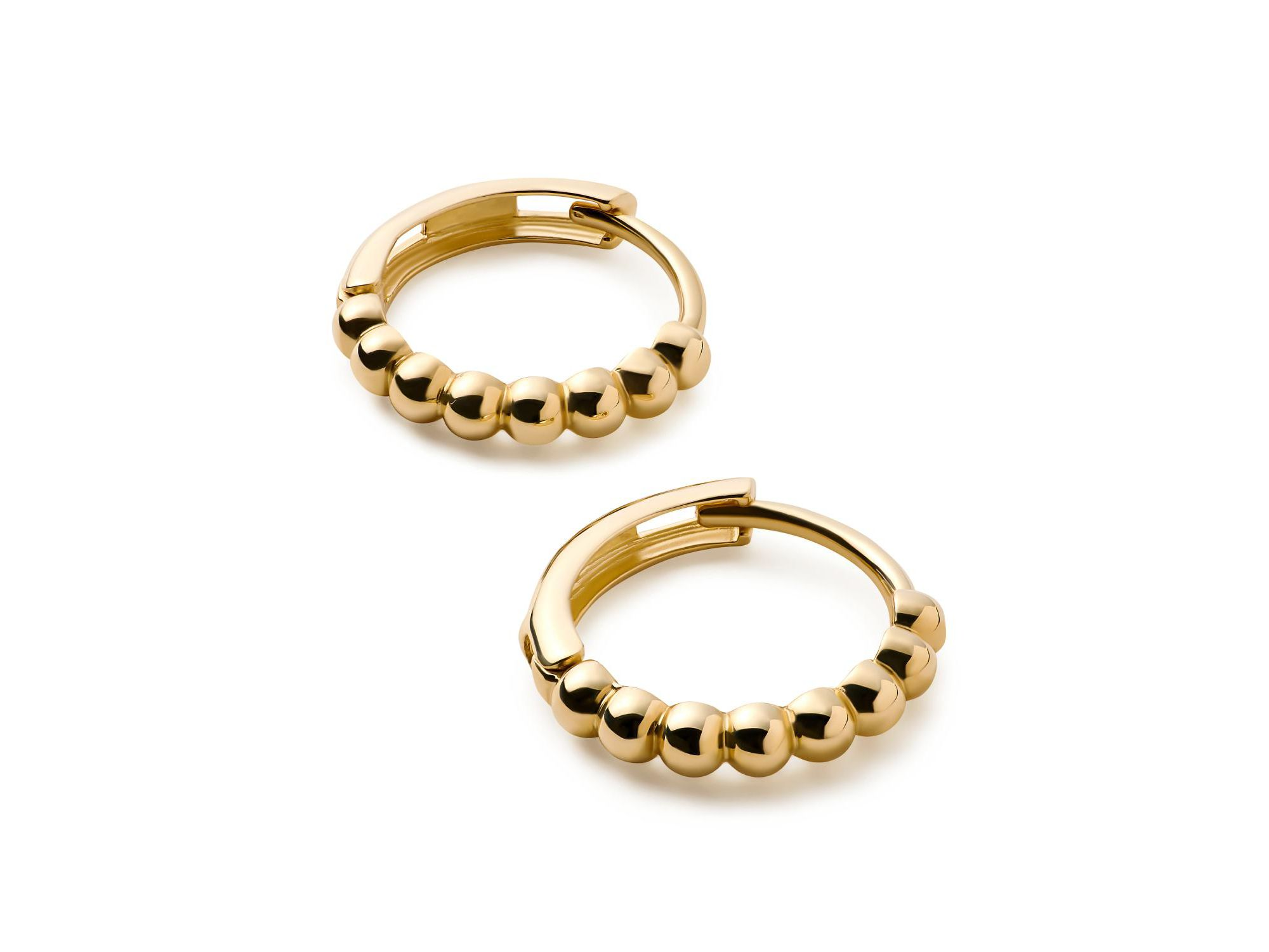 Solid Yellow Gold Bead Hoops Small Earrings — Image 4