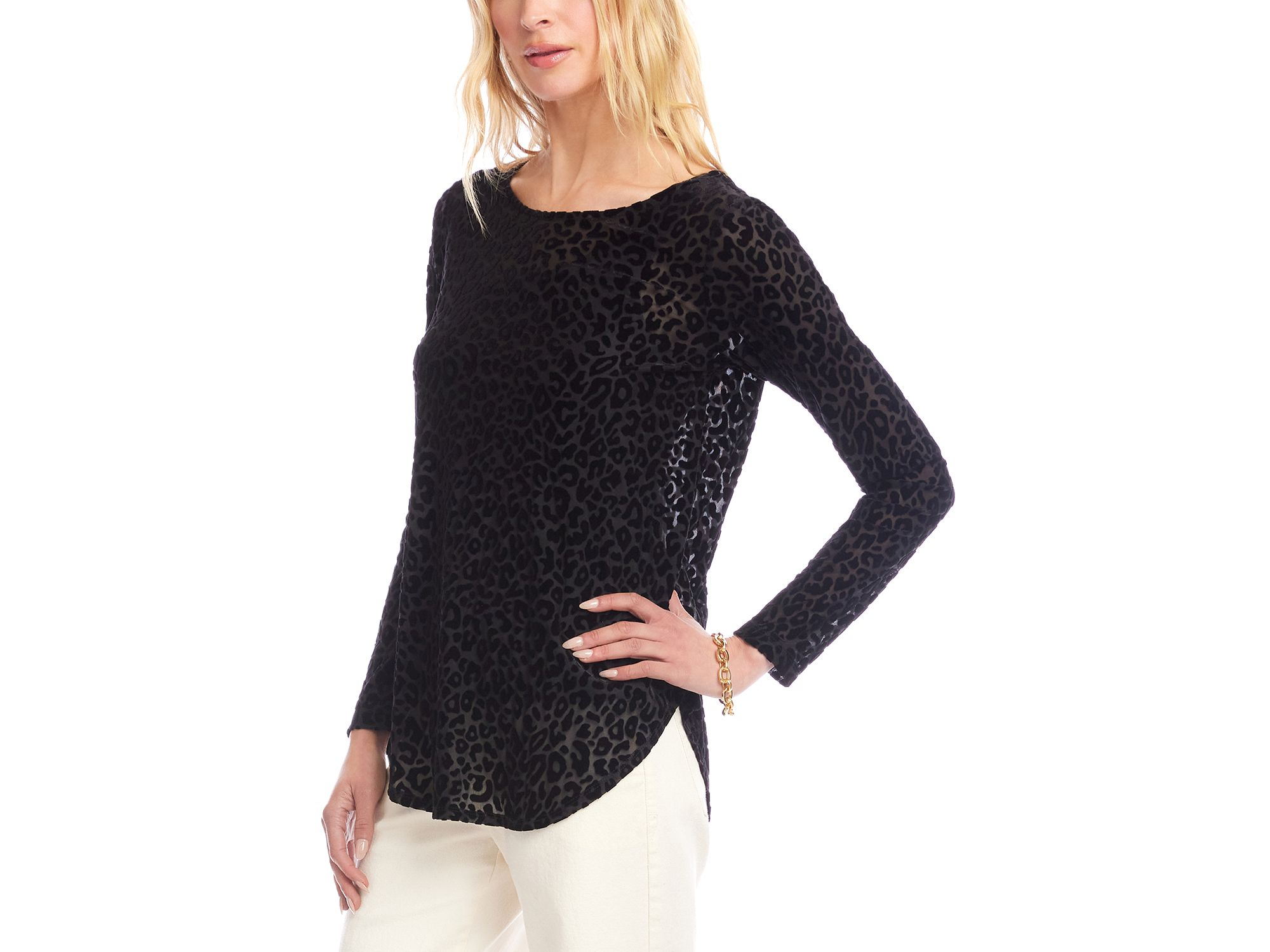 Long Sleeve Velvet Burnout Shirttail Top — Image 3