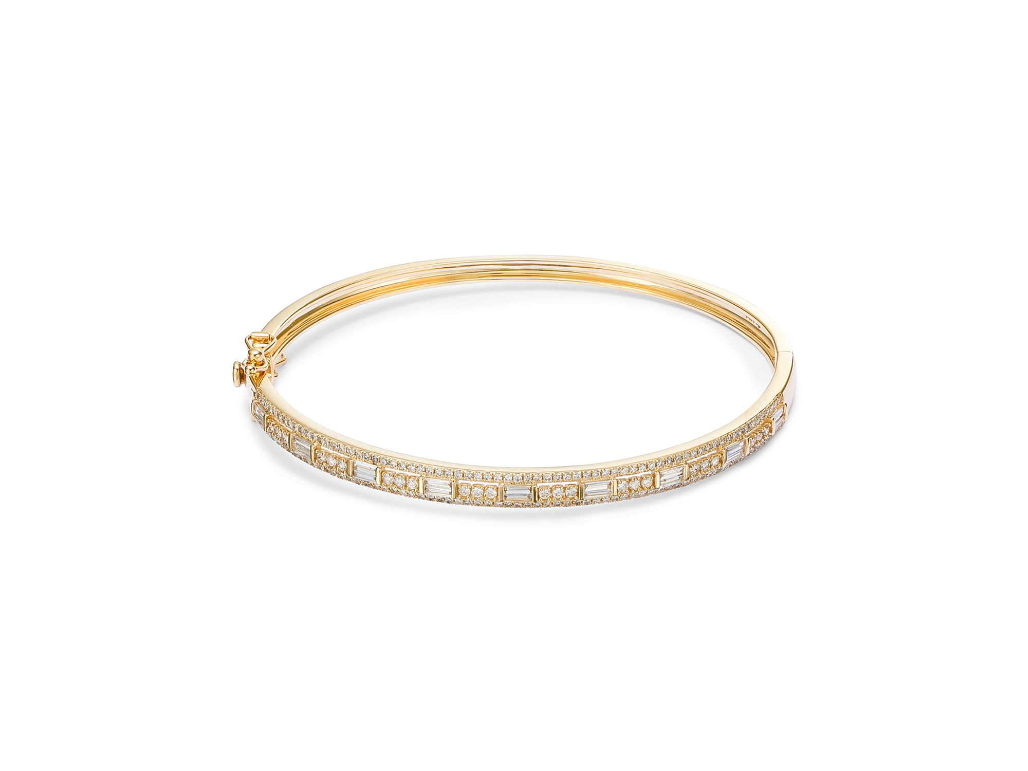 Diamond Round & Baguette Bangle Bracelet in 14K Yellow Gold, 1.0 tcw — Image 3