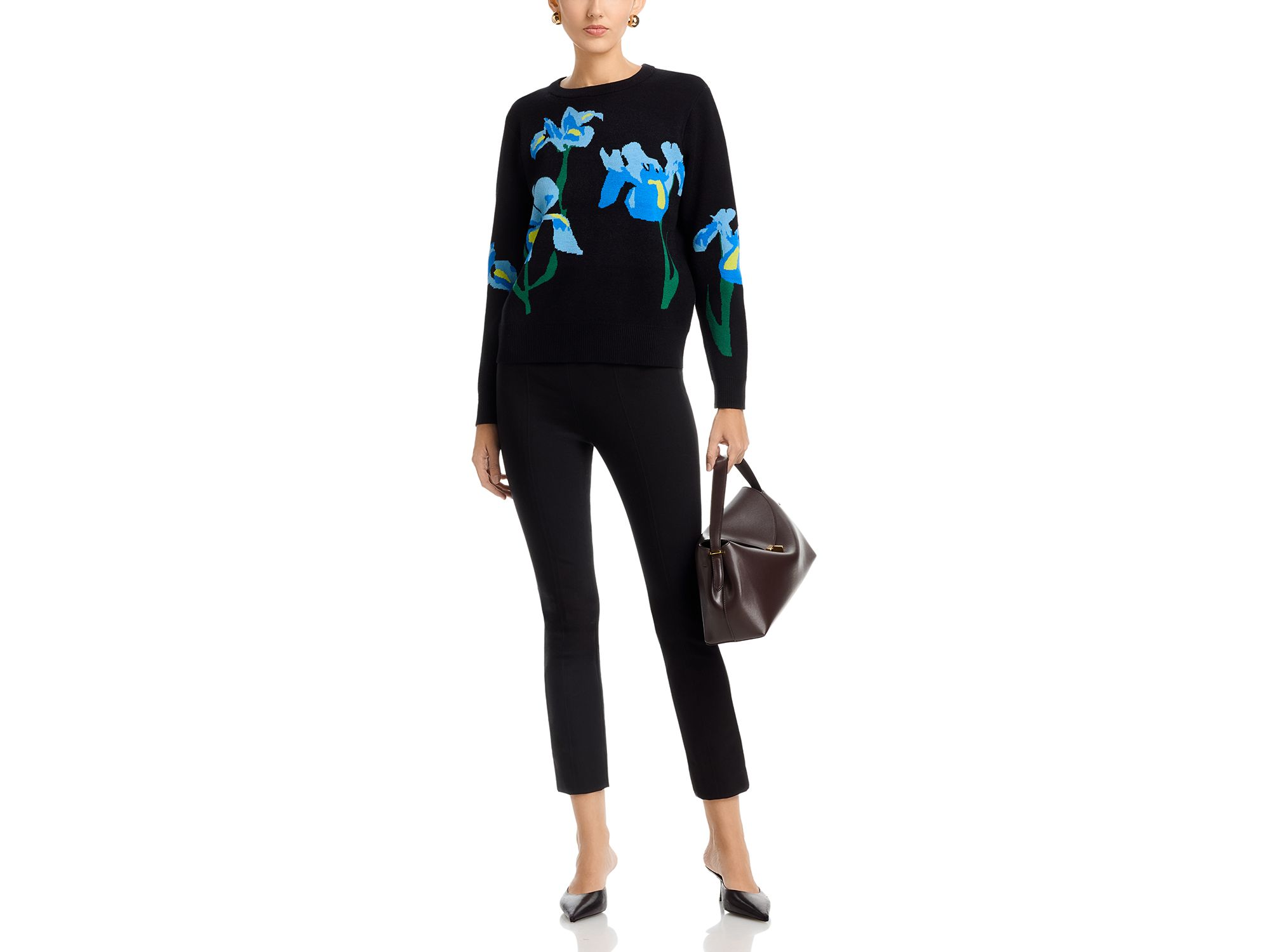 Long Sleeved Flower Jacquard Crewneck Pullover Sweater — Image 4
