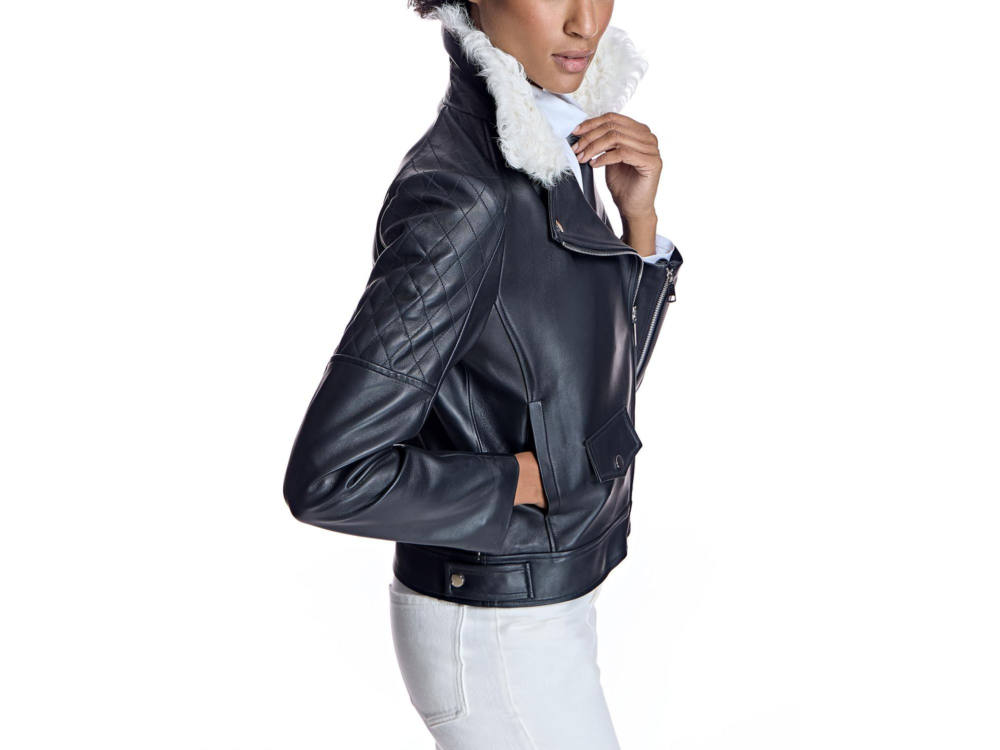 Leather Jacket with Shearling Collar — Image 3