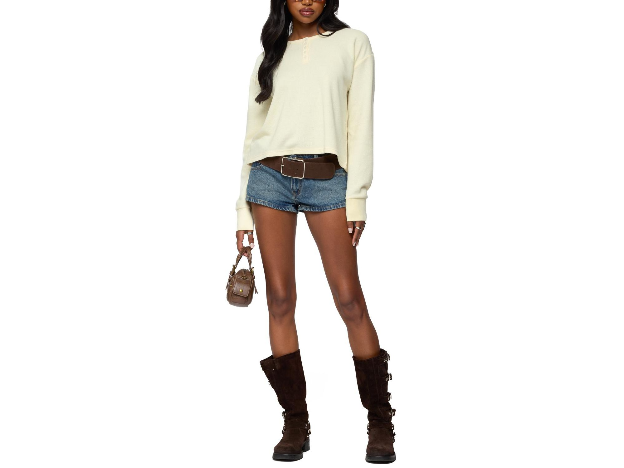Deni Long Sleeve Henley Waffle Top — Image 4