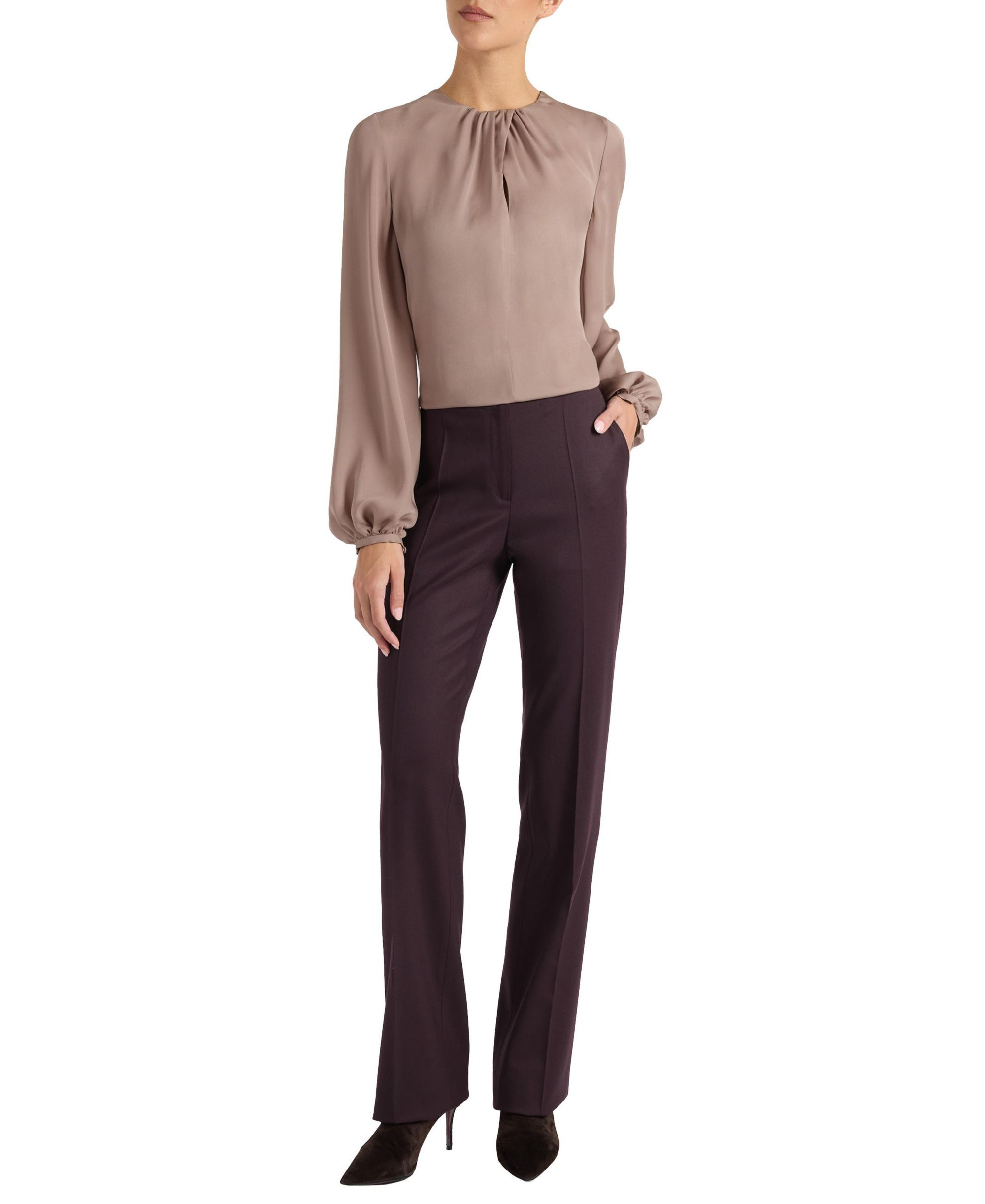 Elena Silk Charmeuse Long Sleeve Twist Neckline Blouse — Image 4