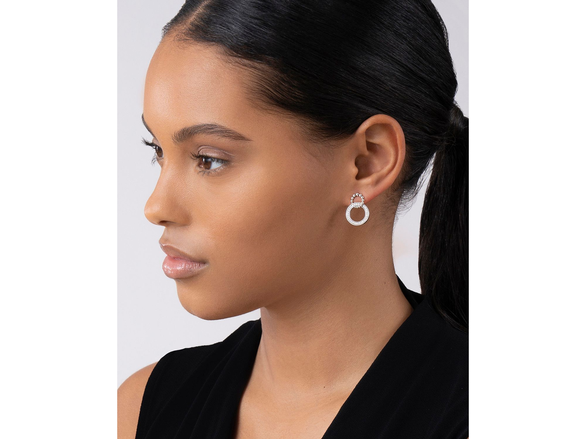 Sterling Caviar Spark Diamond Interlocking Circle Drop Earrings — Image 3