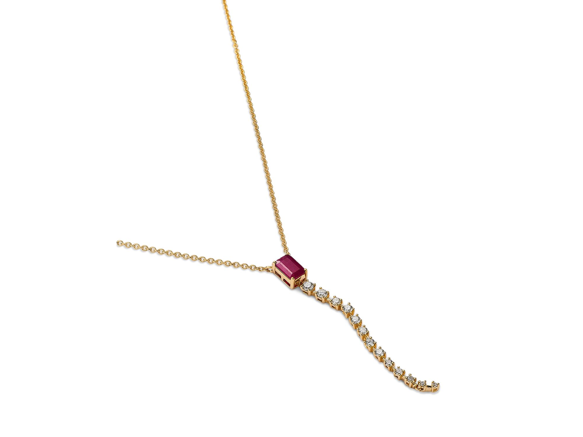 Ruby & Diamond Lariat Necklace in 14K Yellow Gold, 18" — Image 3