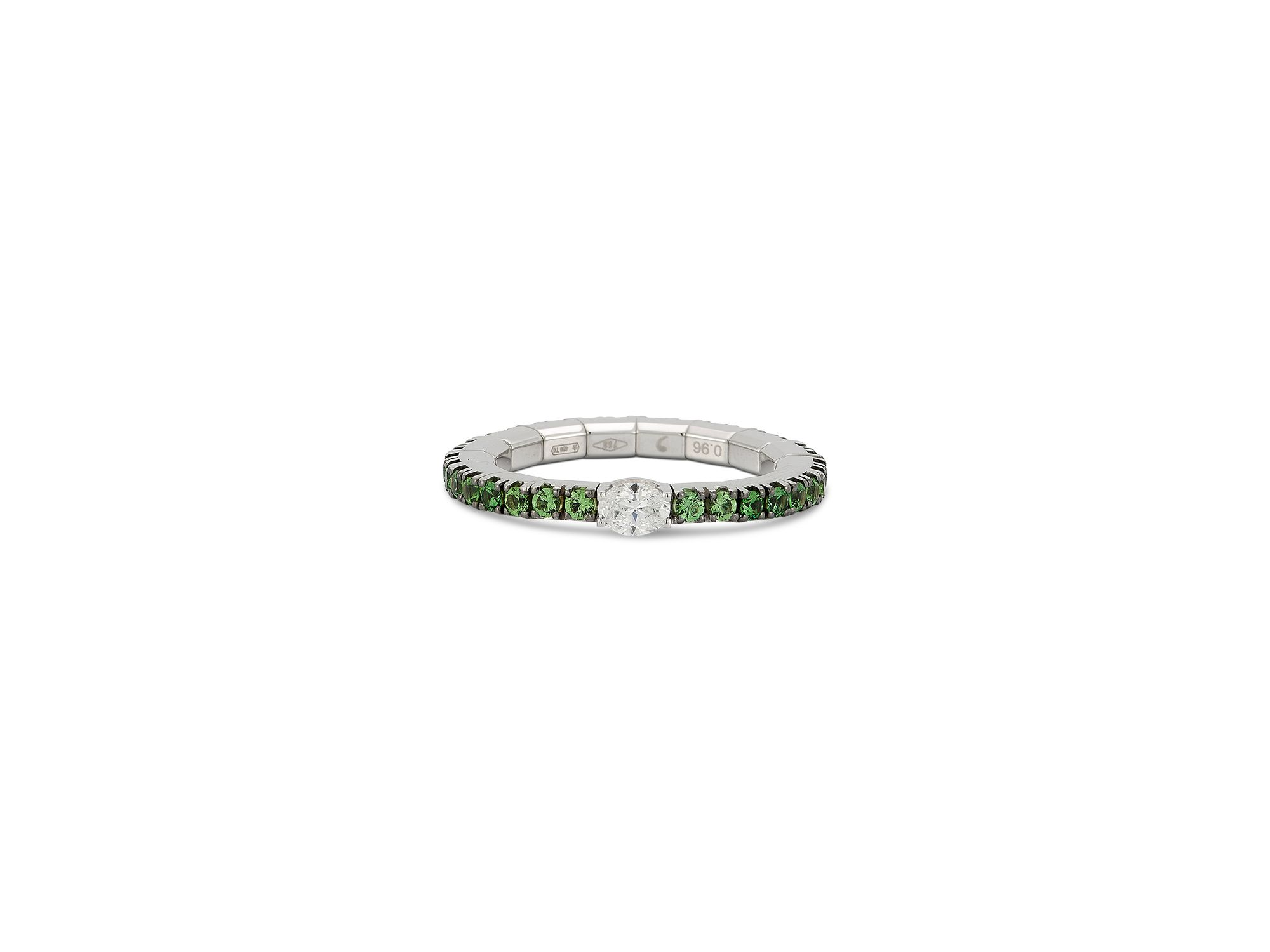 18K White Gold Extensible by Demeglio Diamond Oval & Tsavorite Stretch Band - Image 1