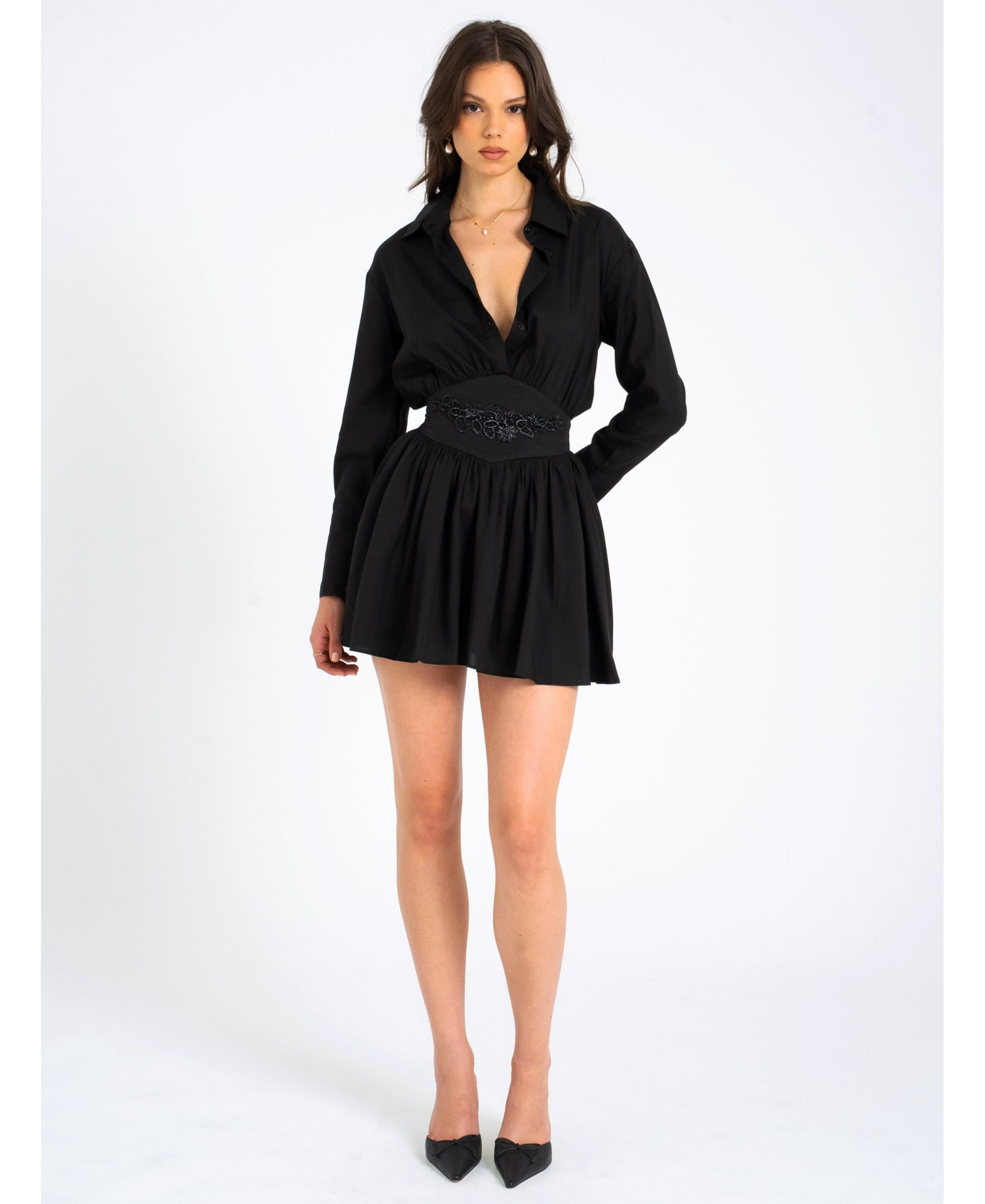Jamila Embroidered Waist Shirt Style Mini Dress — Image 3