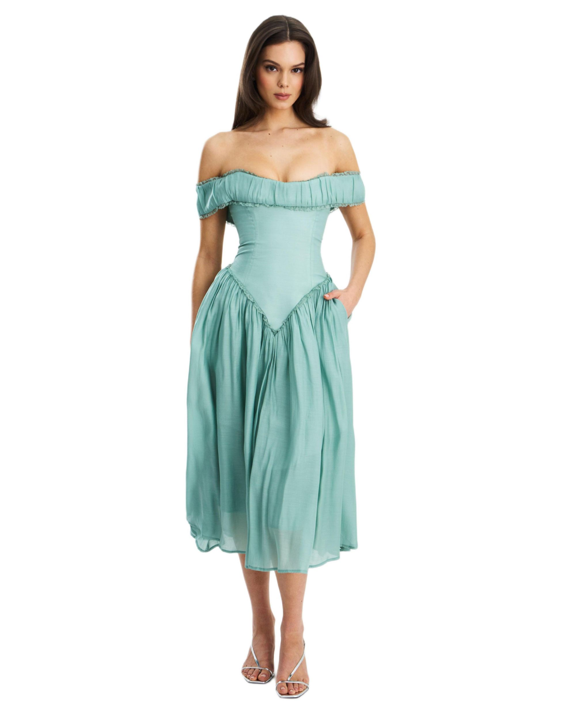 Xavy Rayon Off Shoulder Corset Midi Dress — Image 9