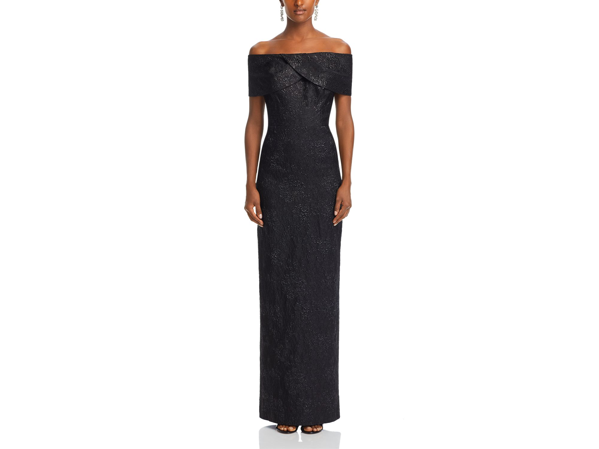 Metallic Off-the-Shoulder Jacquard Gown — Image 6