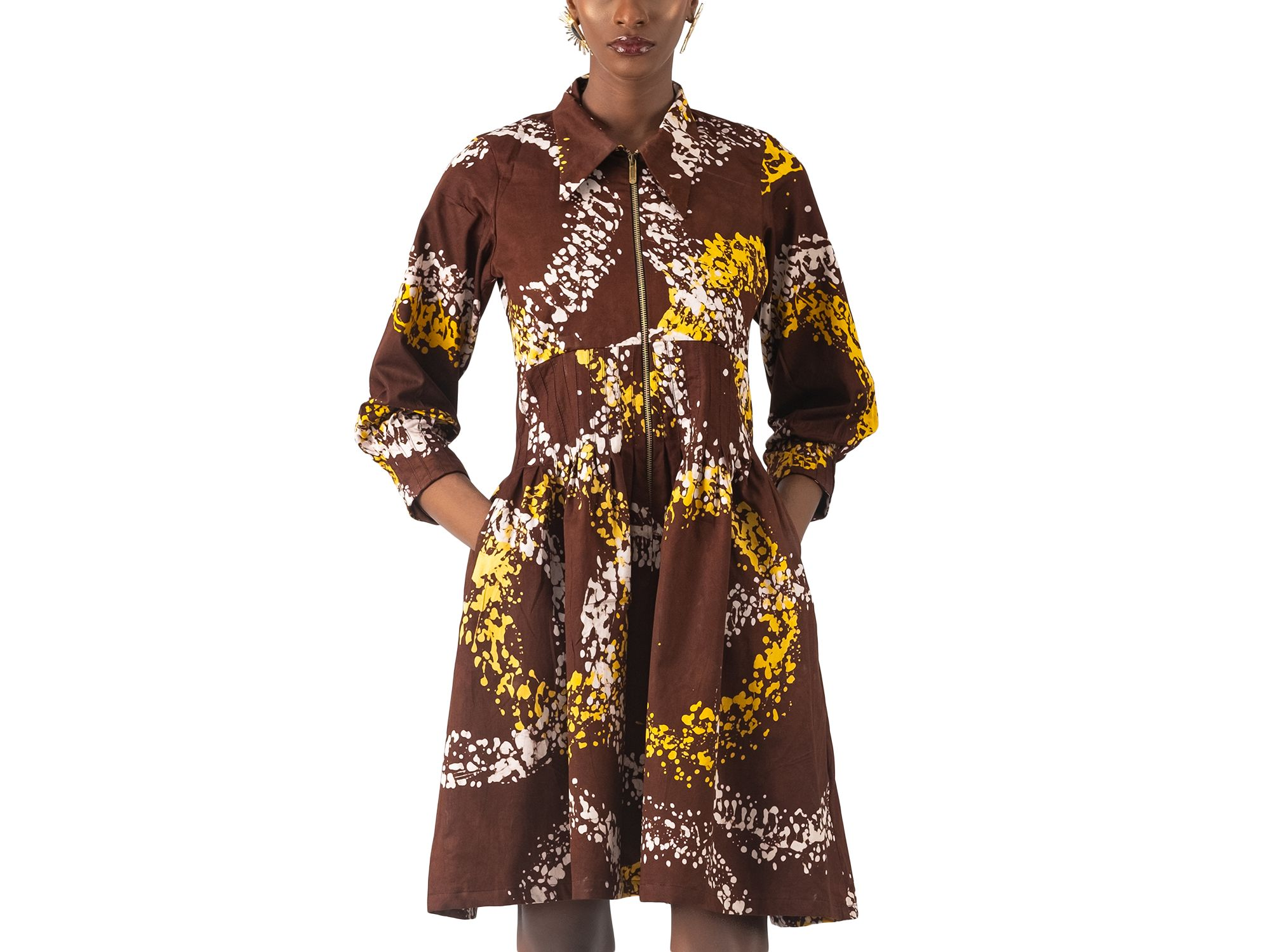 Kolawole Printed Zip Front Elbow Sleeve Dress - Image 1