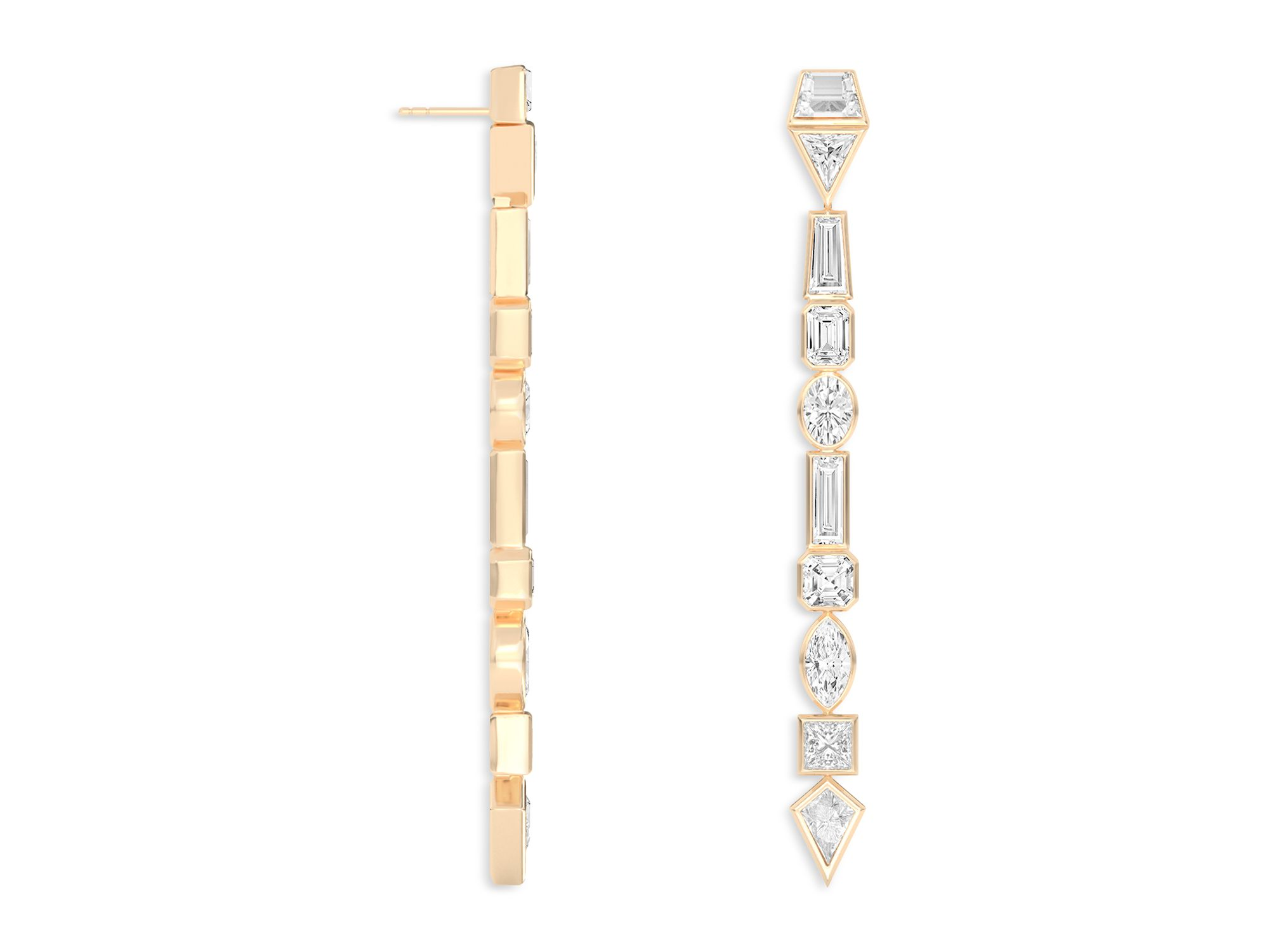 Certified Lab Grown Diamond Mixed Cut Azadi Shoulder Duster Drop Earrings in 14K Yellow Gold, 10.05 tcw — Image 3