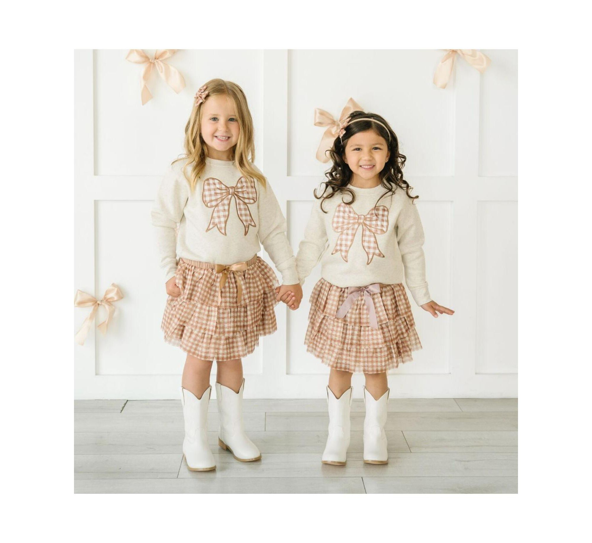 Girls' Gingham Printed Tulle Bow Clip Set — Image 5