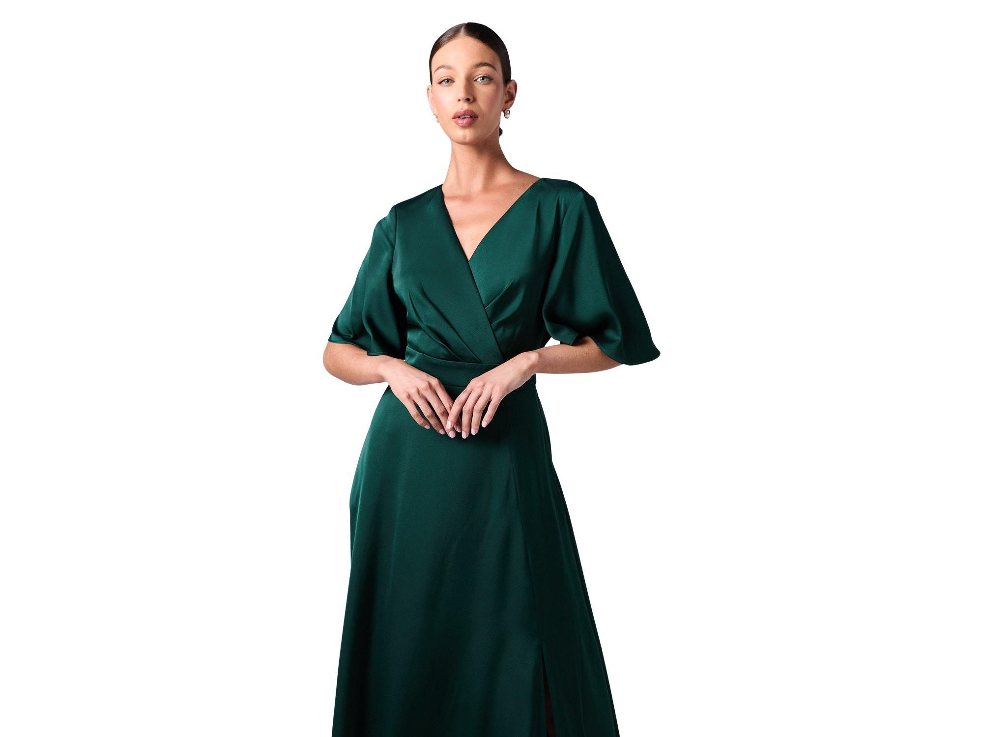 Wrap Satin Maxi Bridesmaids Dress — Image 3