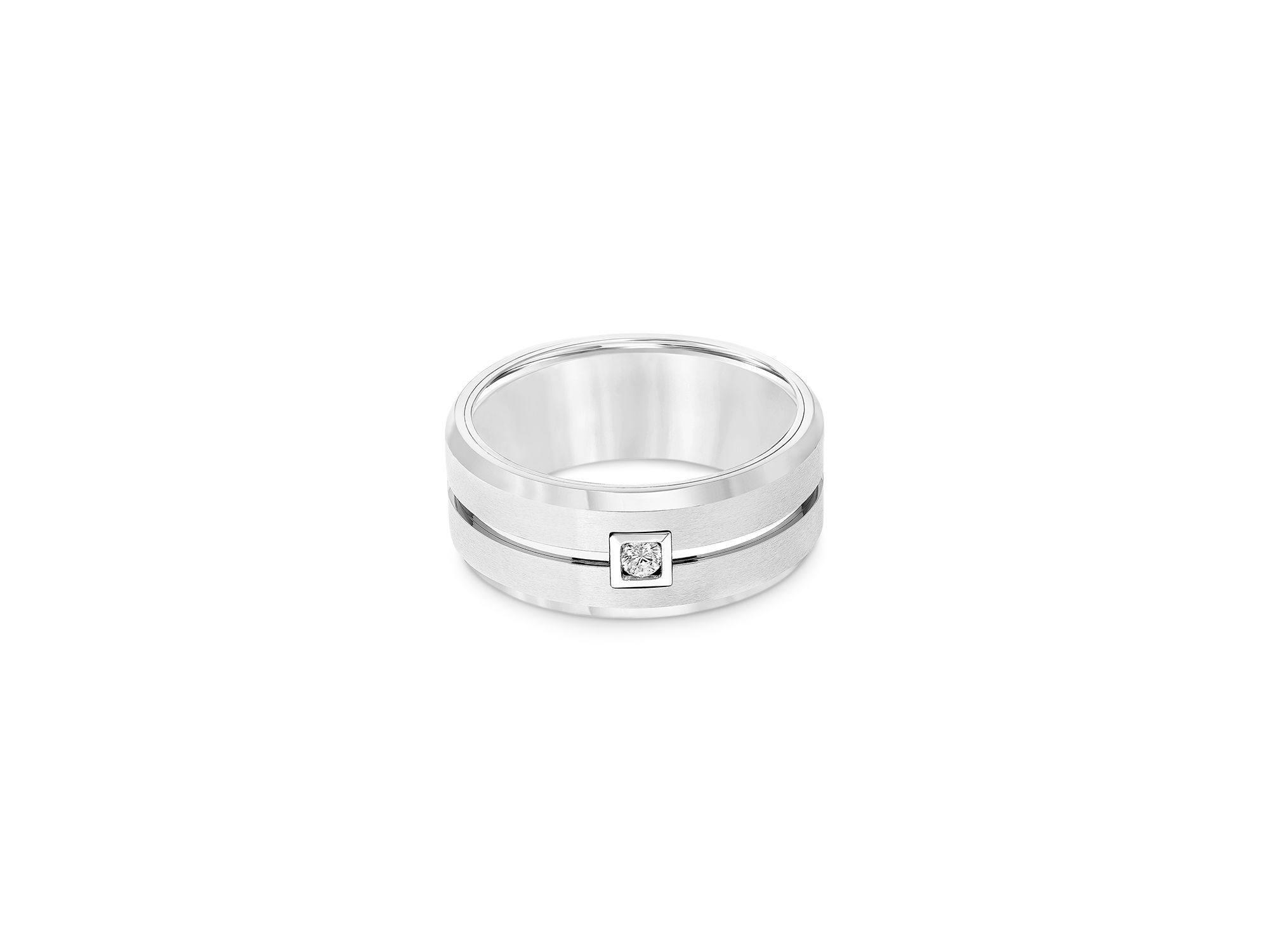 Men's Diamond Bevel Edge Band in White Tungsten, 0.10 tcw — Image 3