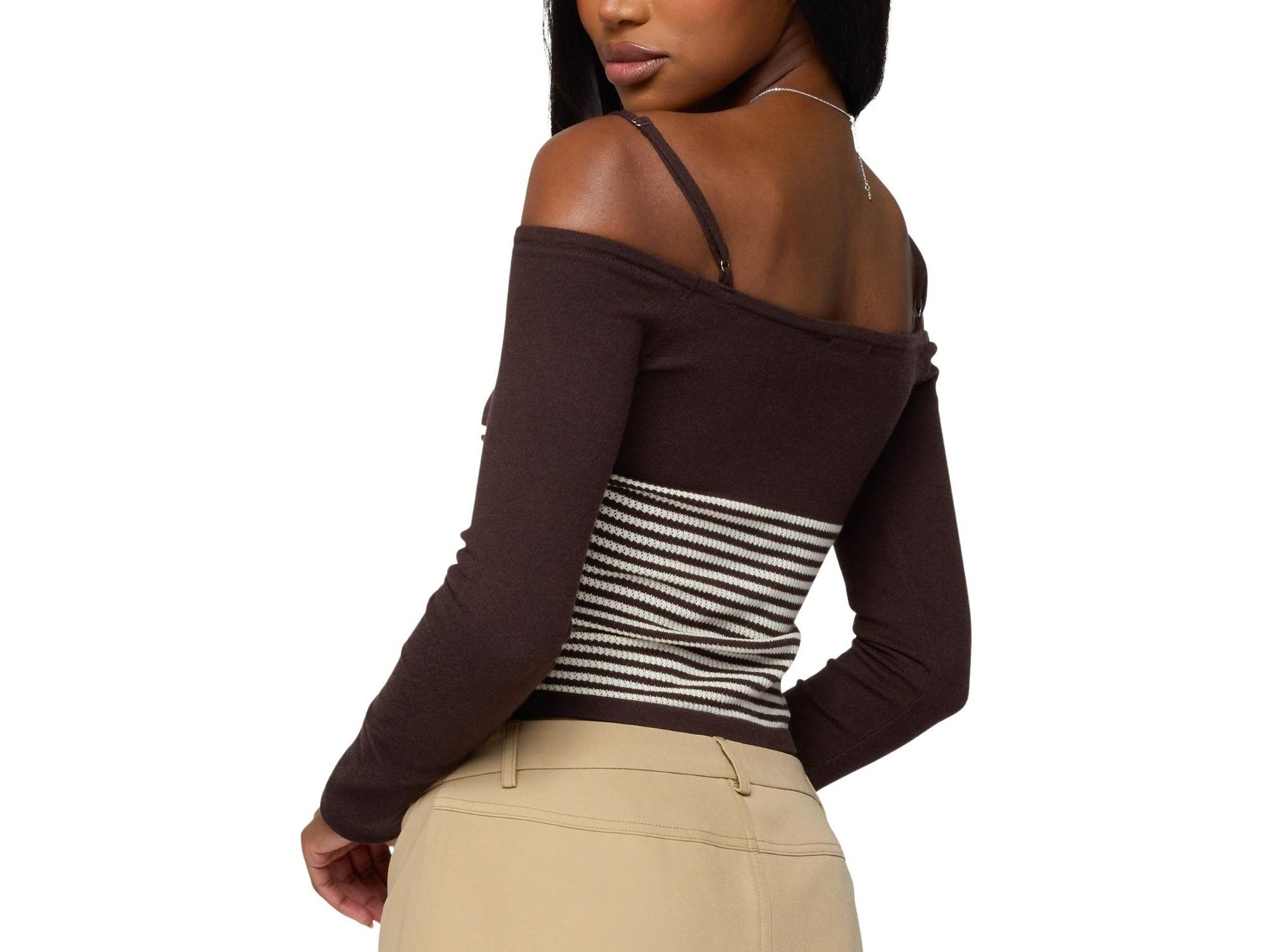 Darya Striped Off Shoulder Knit Top — Image 3