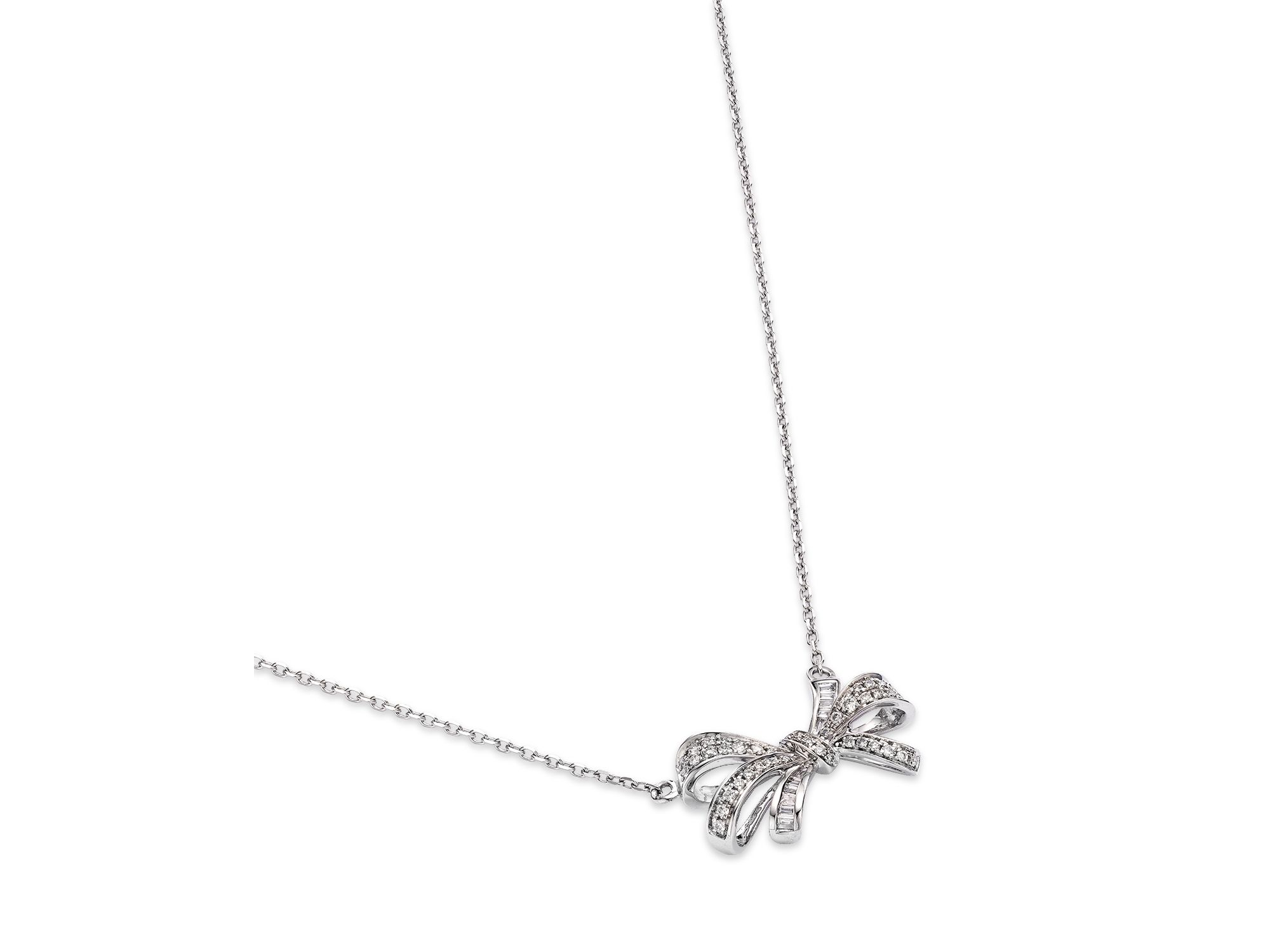 Diamond Bow Pendant Necklace in 14K White Gold, 0.25 tcw — Image 3