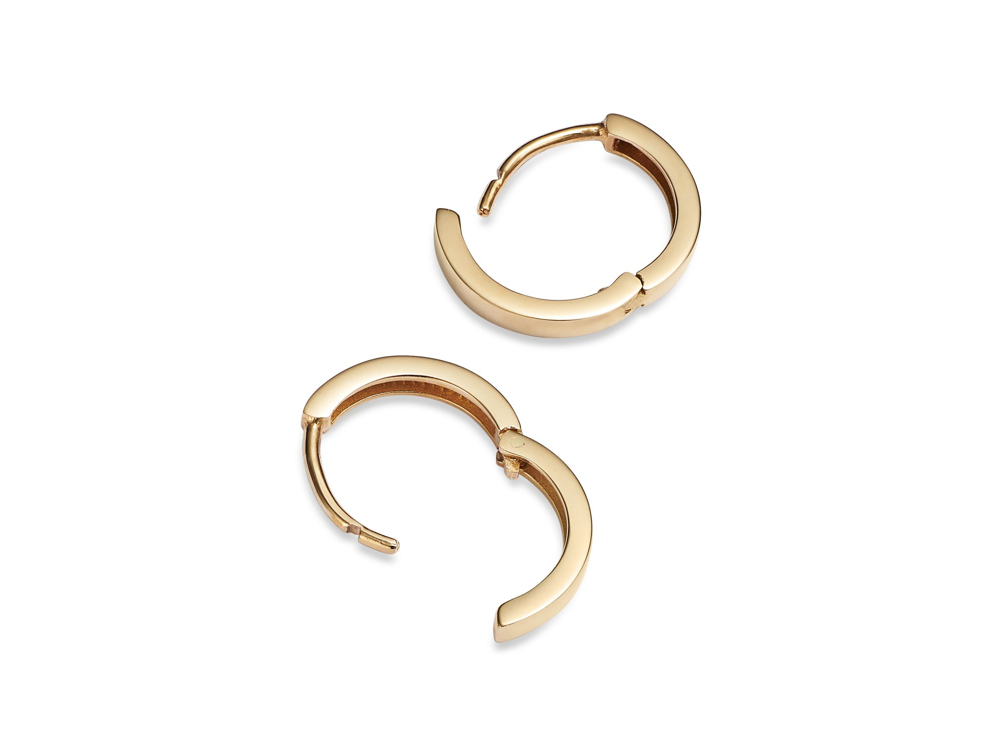 14K Yellow Gold Extra Small Polished Flat Huggie Hoop Earrings — Image 3