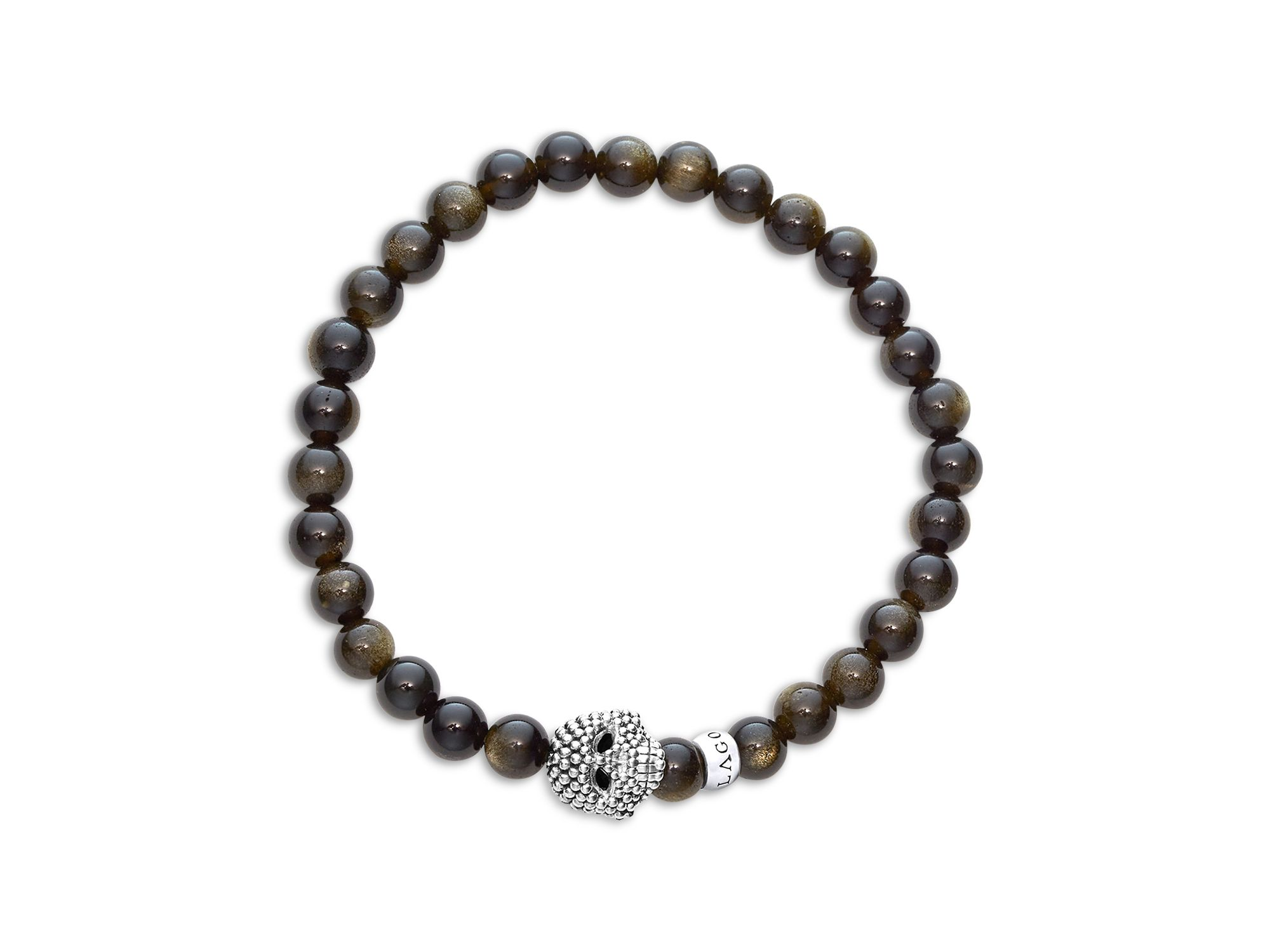 Men's Sterling Silver Anthem Obsidian Bead Skull Stretch Bracelet - Exclusive — Image 4