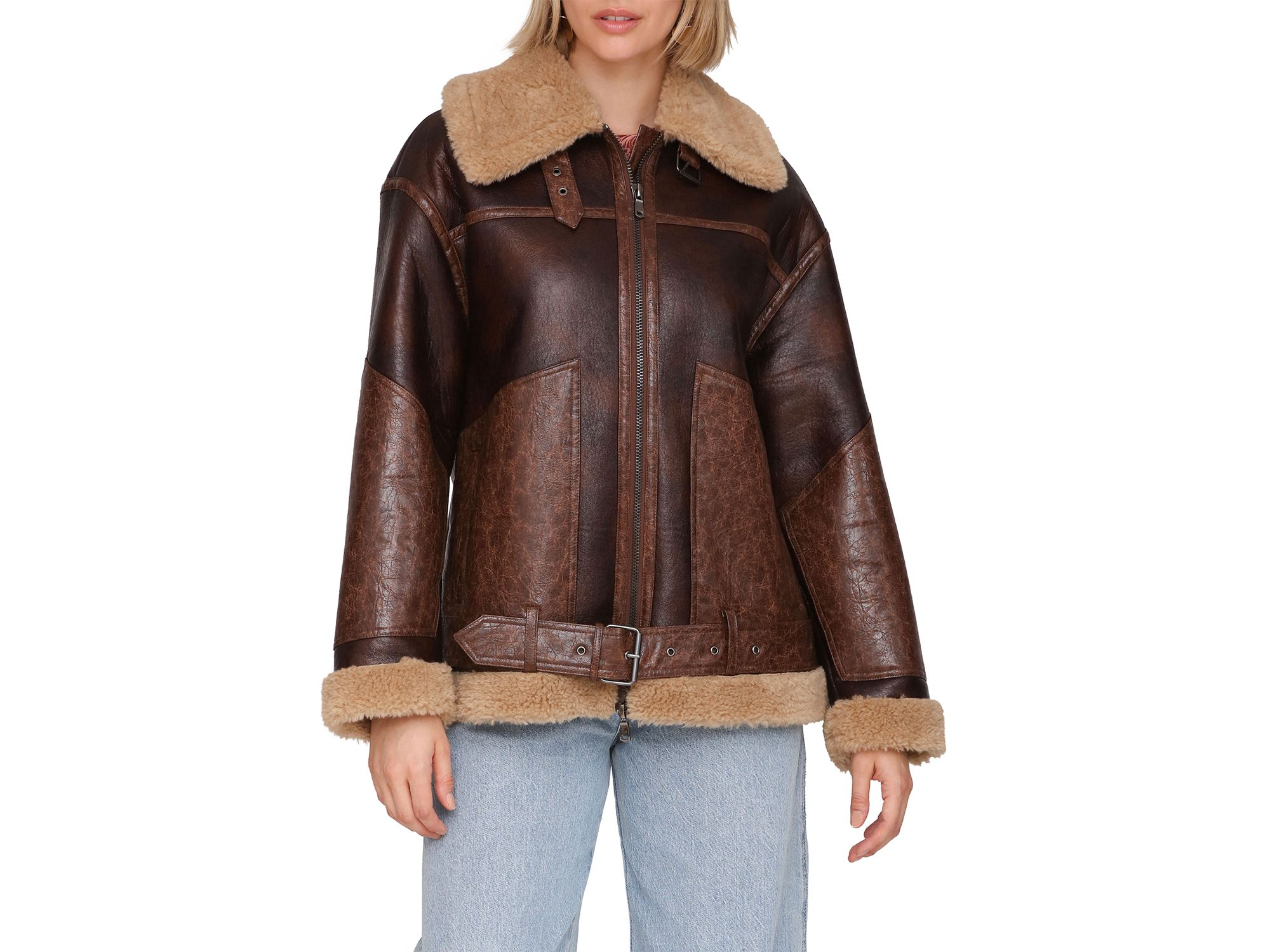 Faux Fur Trim Moto Jacket — Image 4