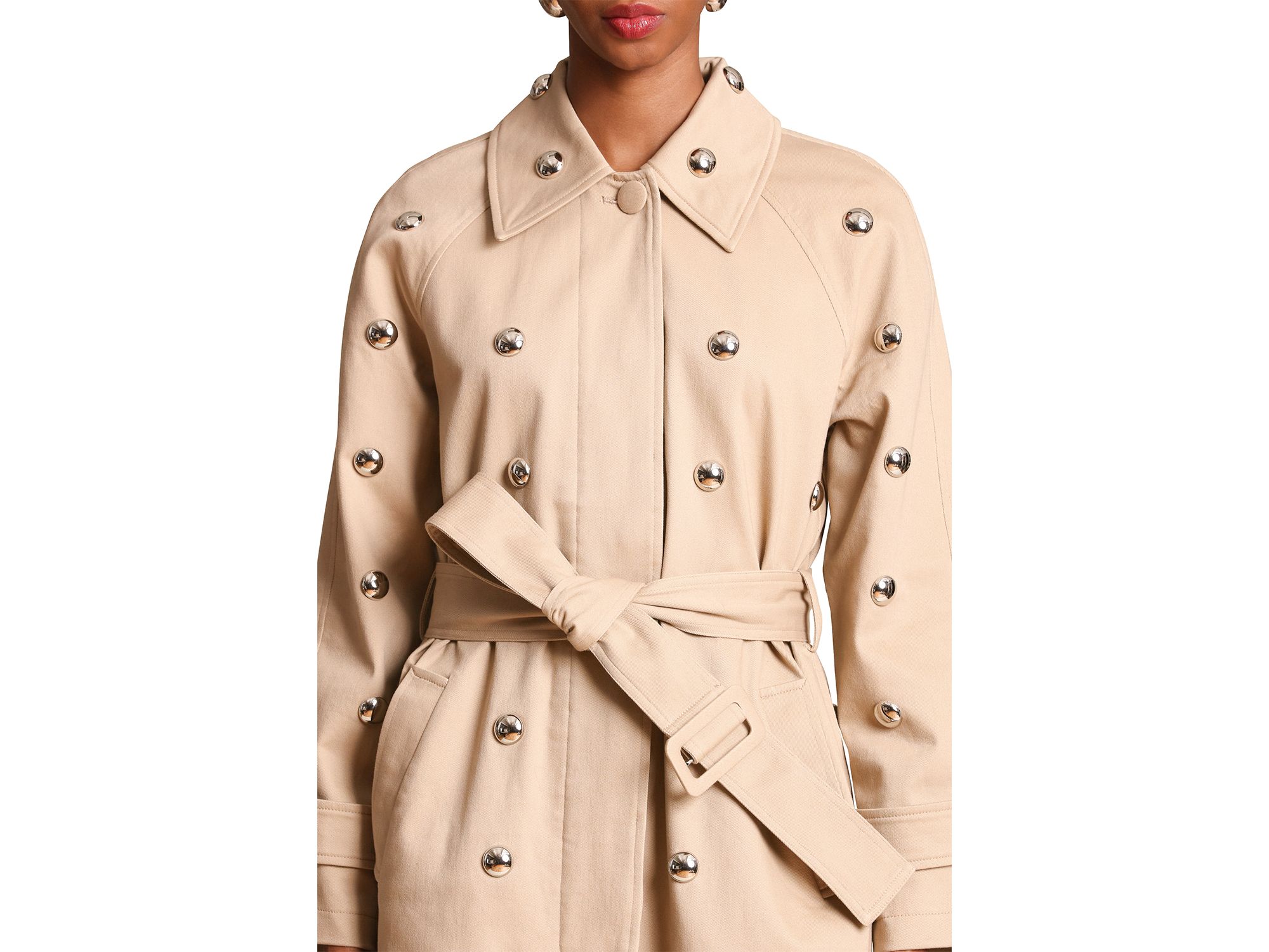 Studded Raglan Sleeve Belted Jacket, image 2 of 8