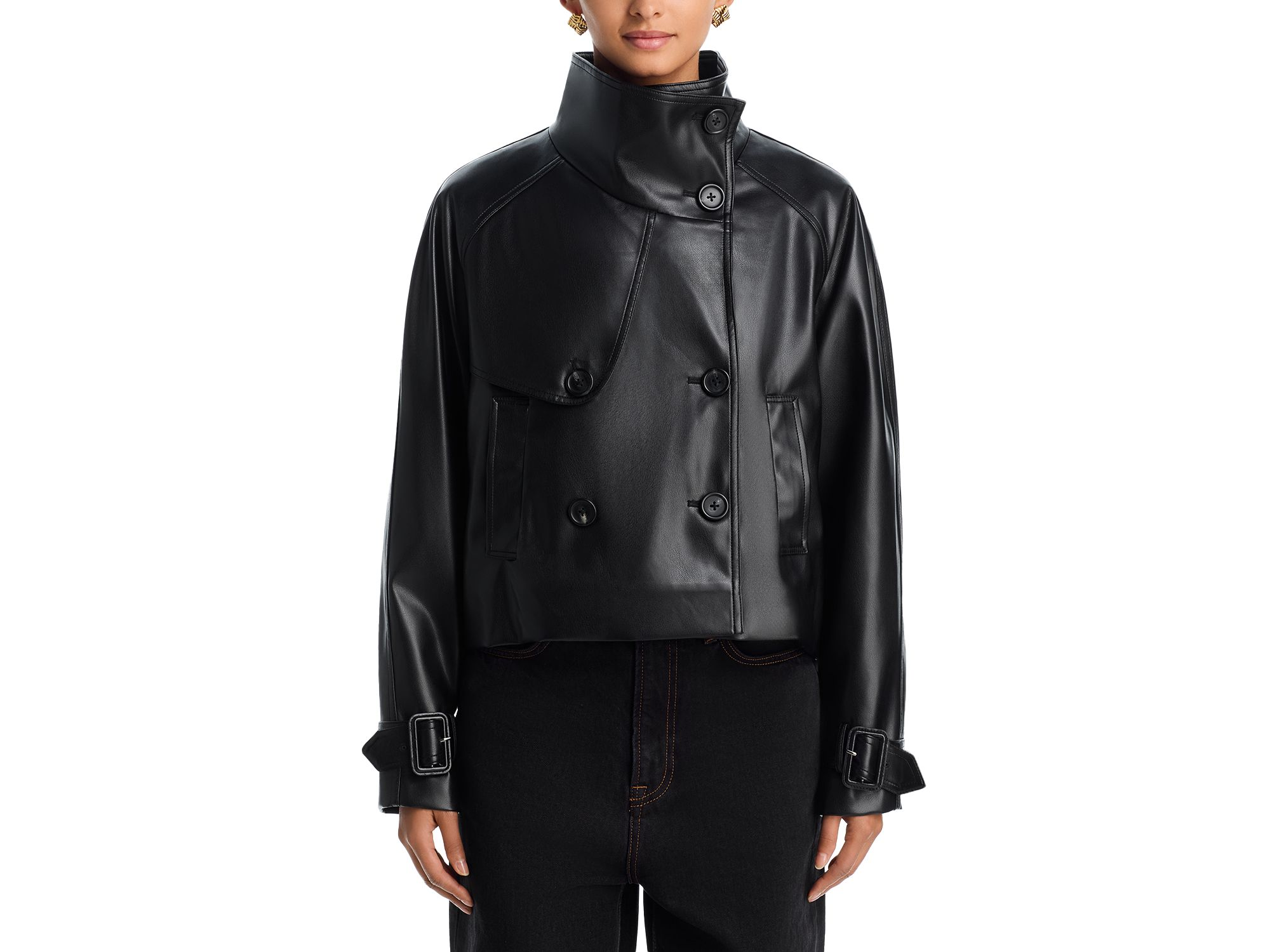 Cropped Faux Leather Trench Coat - Exclusive — Image 4