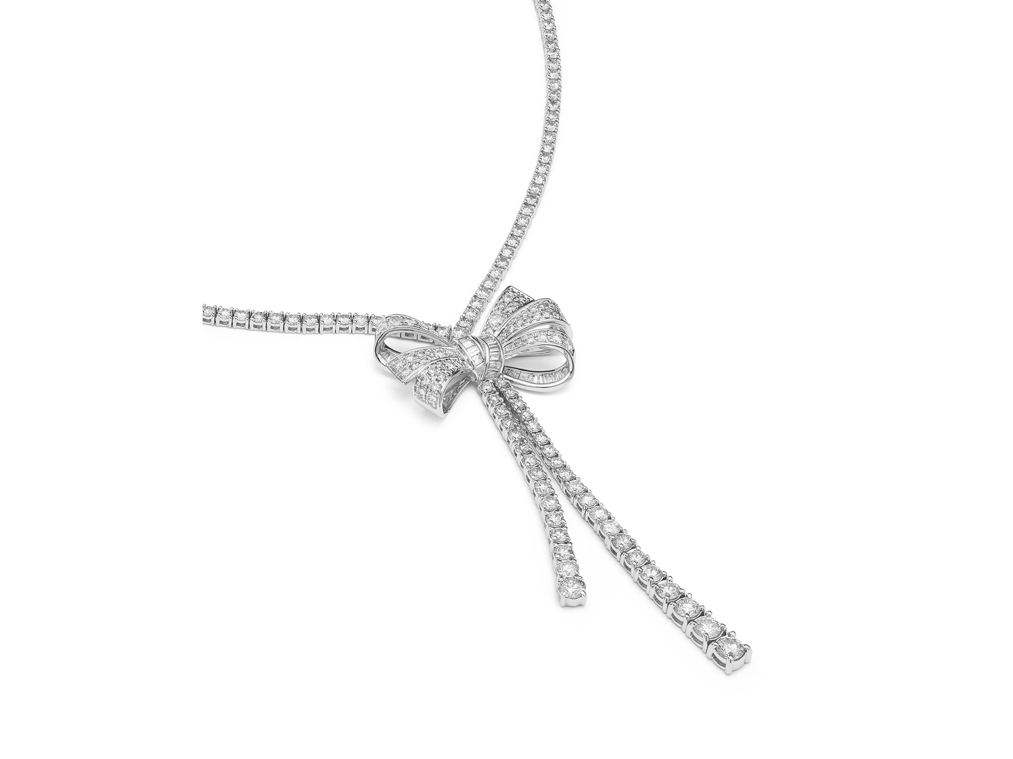 Diamond Bow Lariat Tennis Necklace in 14K White Gold, 10.00 tcw — Image 3