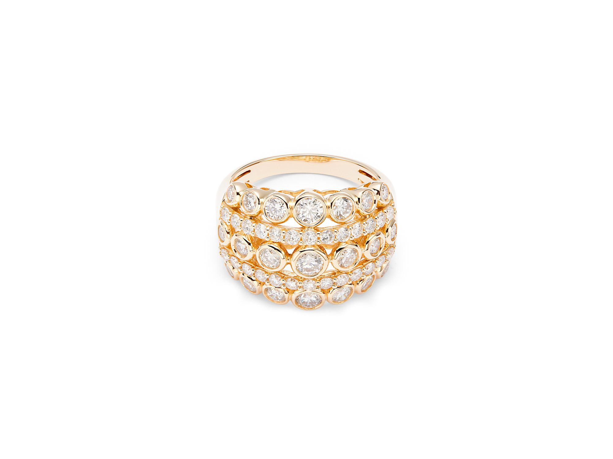 Diamond Bezel Multi Row Statement Ring in 14K Yellow Gold, 1.85 tcw — Image 3