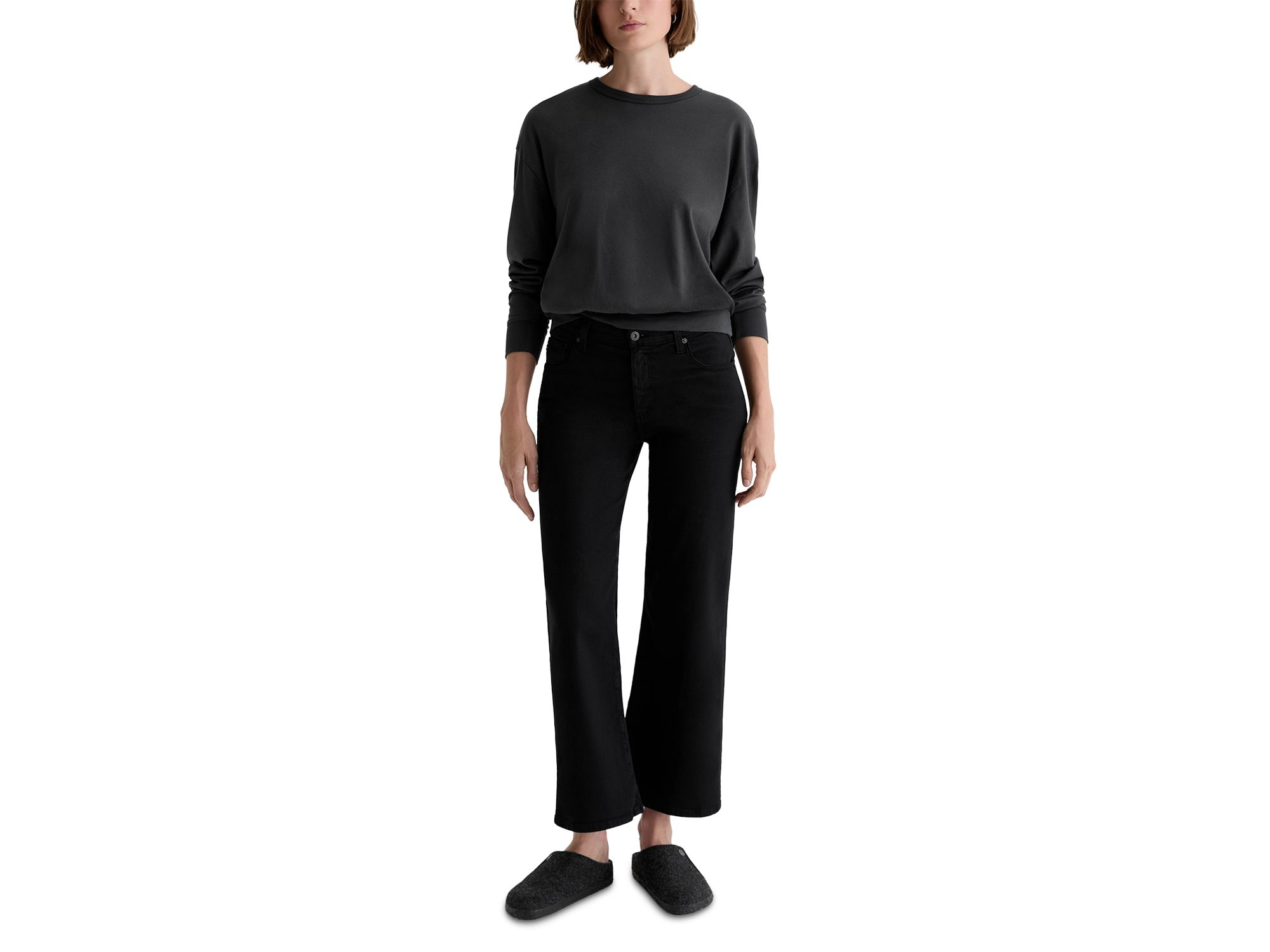 Saige Mid Rise Wide Leg Cropped Jeans in Super Black — Image 5