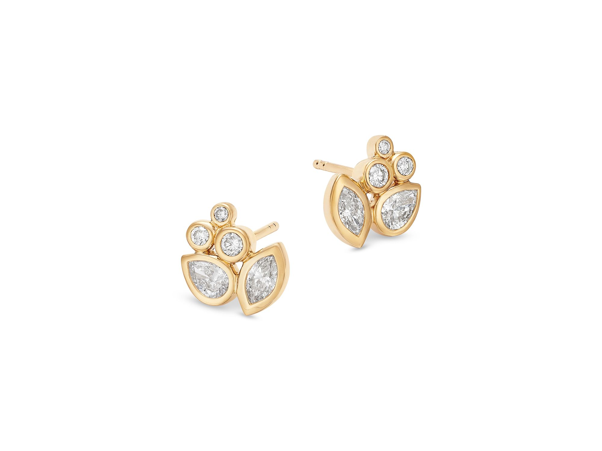 Diamond Mixed Cut Bezel Cluster Stud Earrings in 14K Yellow Gold, 0.78 tcw — Image 3