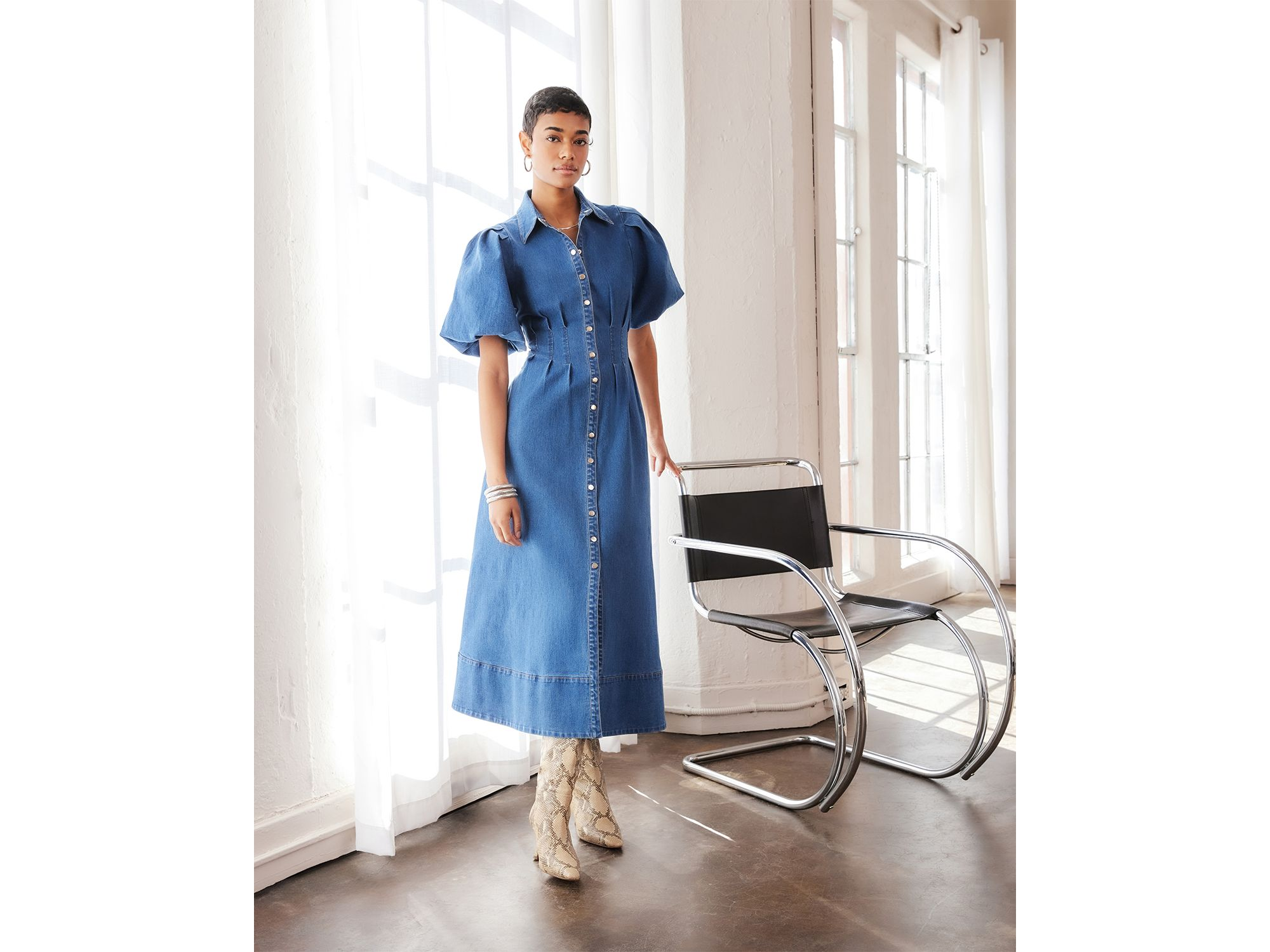 Esme Denim Midi Shirt Dress — Image 5