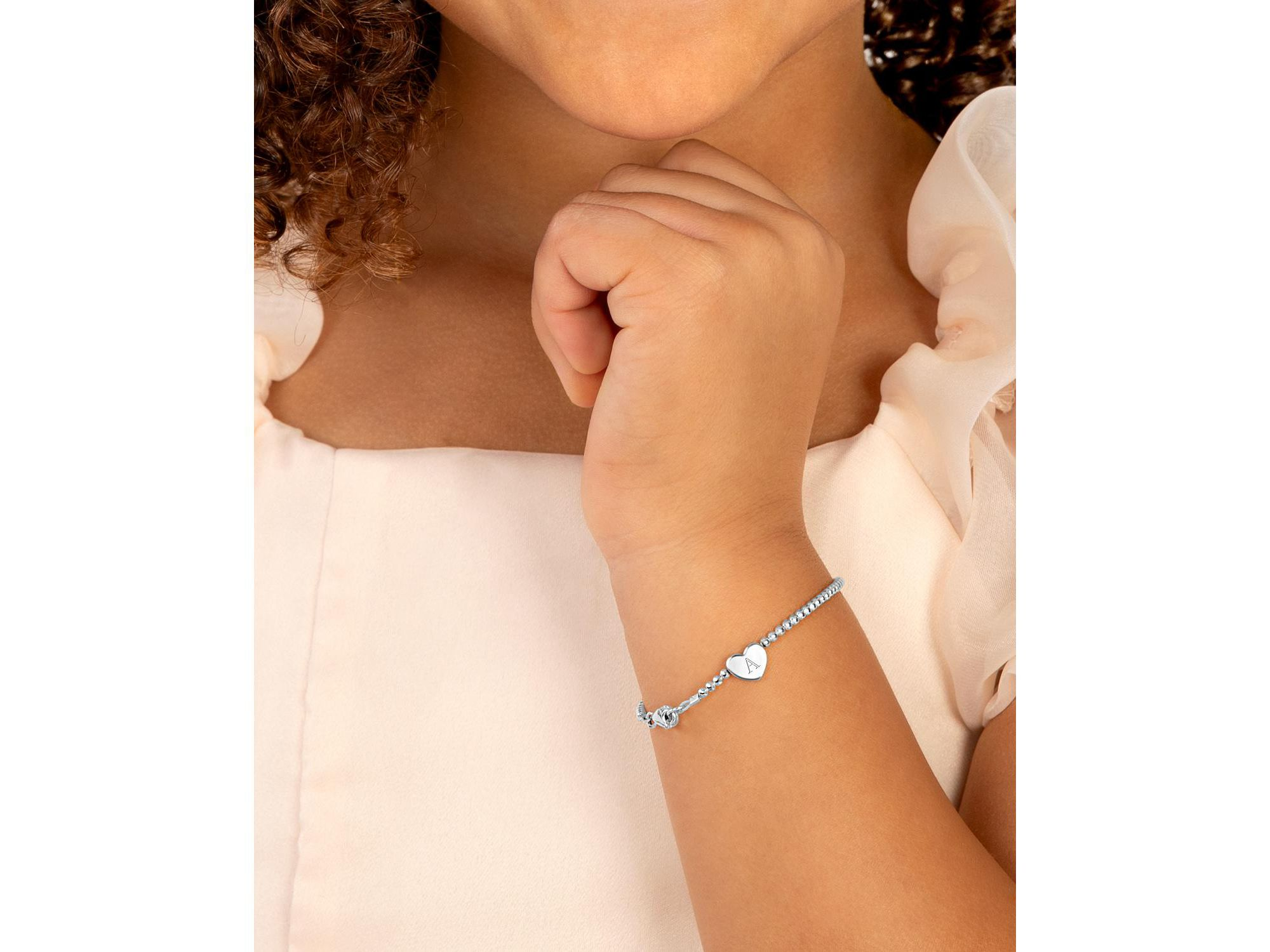 Children's Sterling Silver Dainty Heart & Engraved Initial Girls' 5.25" Bracelet — Image 3