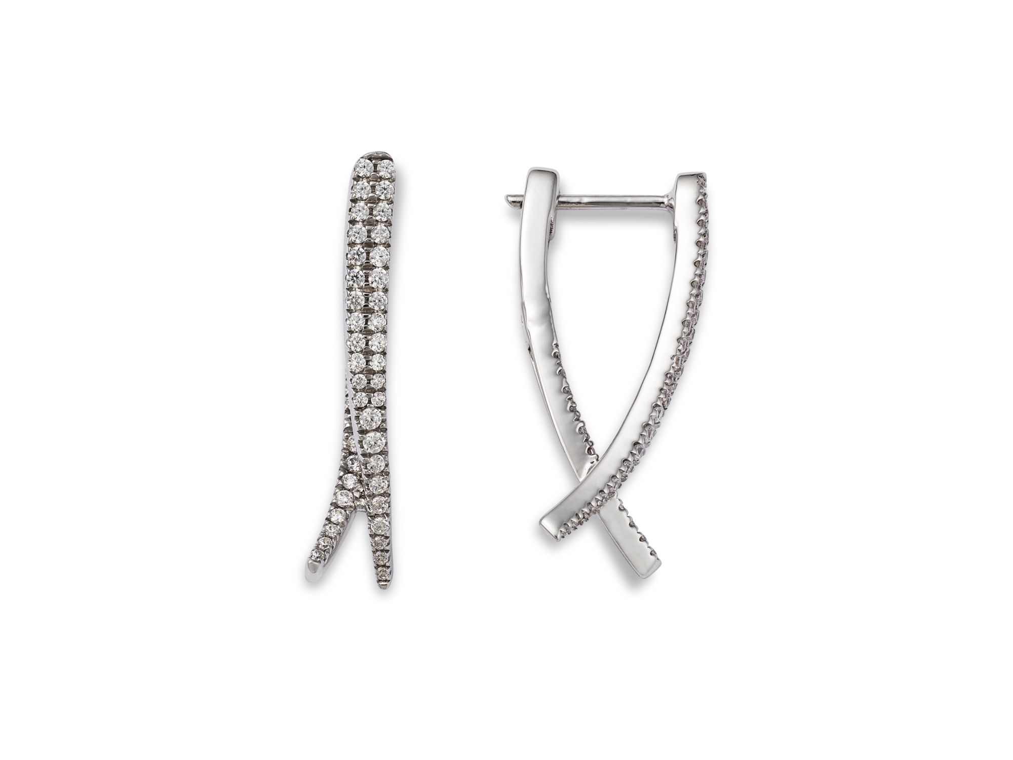 Diamond Crossover Earrings in 14K White Gold, 0.5 tcw — Image 3