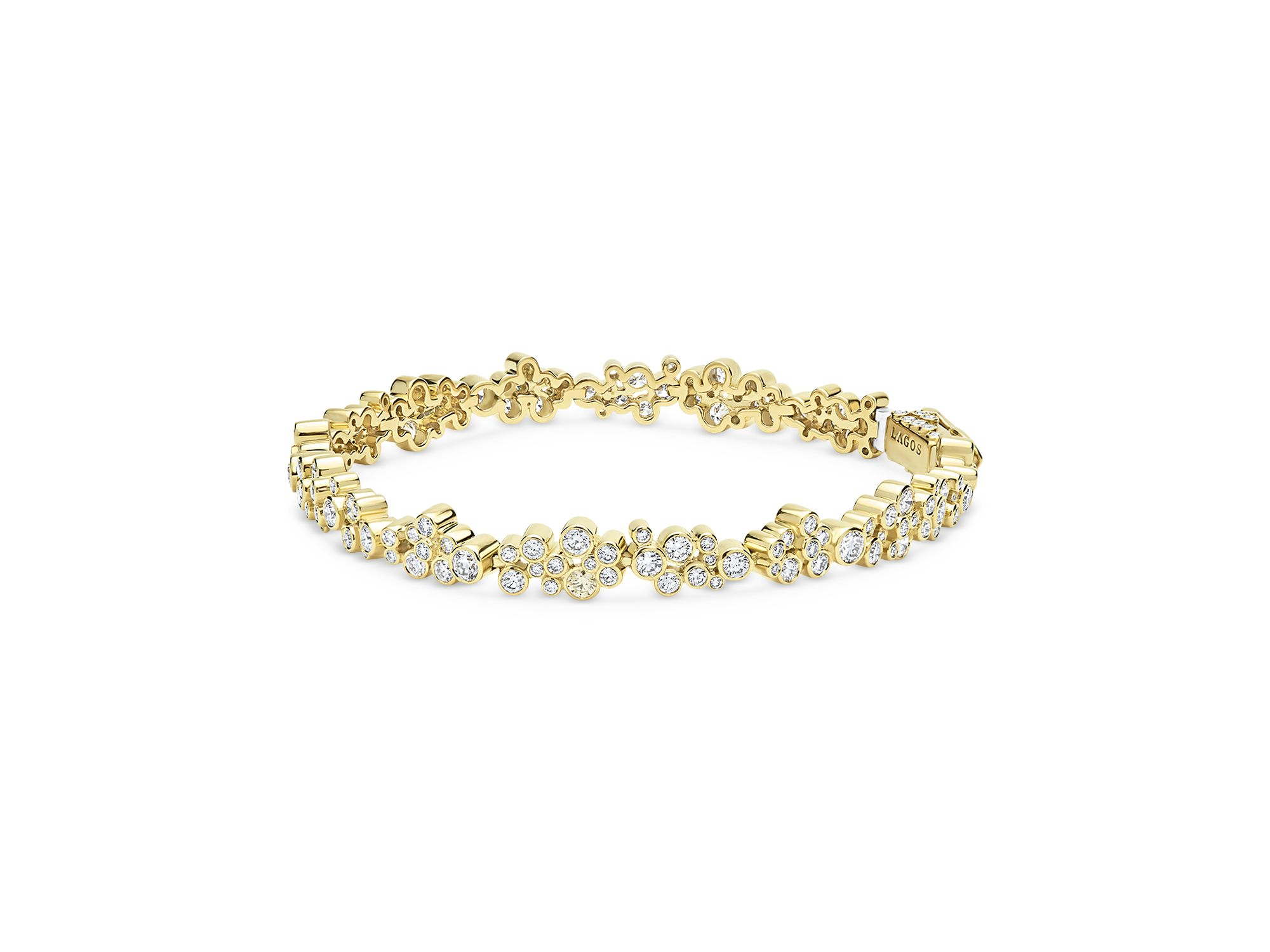 18K Yellow Gold Fizz Diamond Bezel Cluster Tennis Bracelet — Image 3