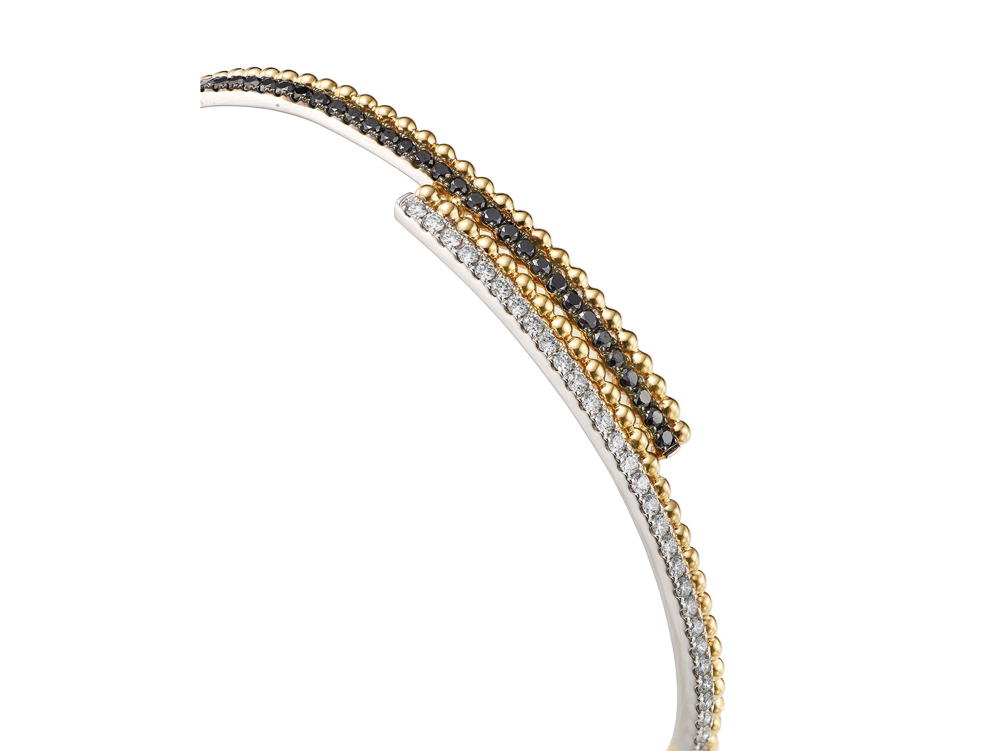 Black & White Diamond Bypass Bangle Bracelet in 14K White & Yellow Gold — Image 3