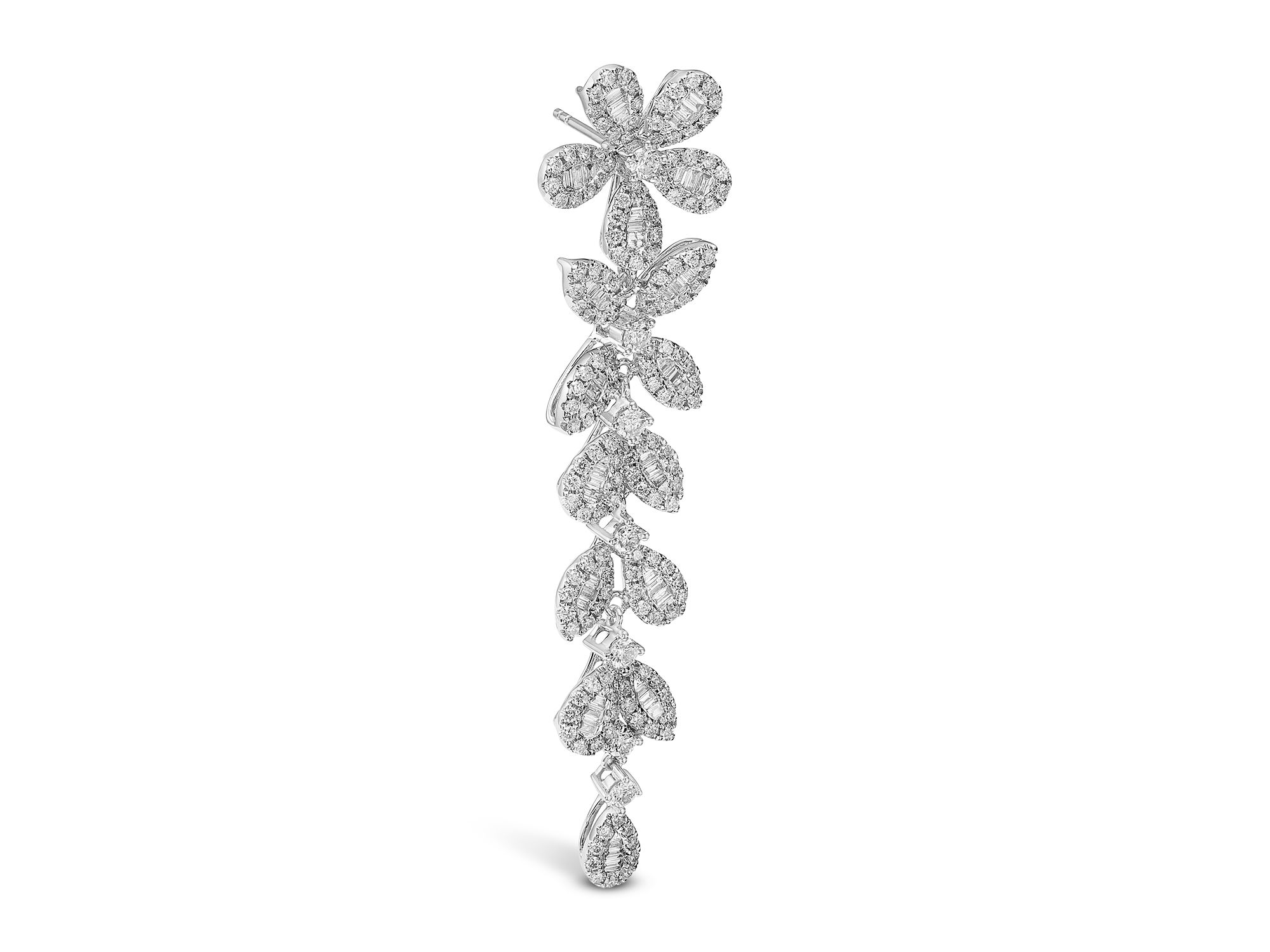 Diamond Flower Drop Earrings in 18K White Gold, 3.5 tcw — Image 3