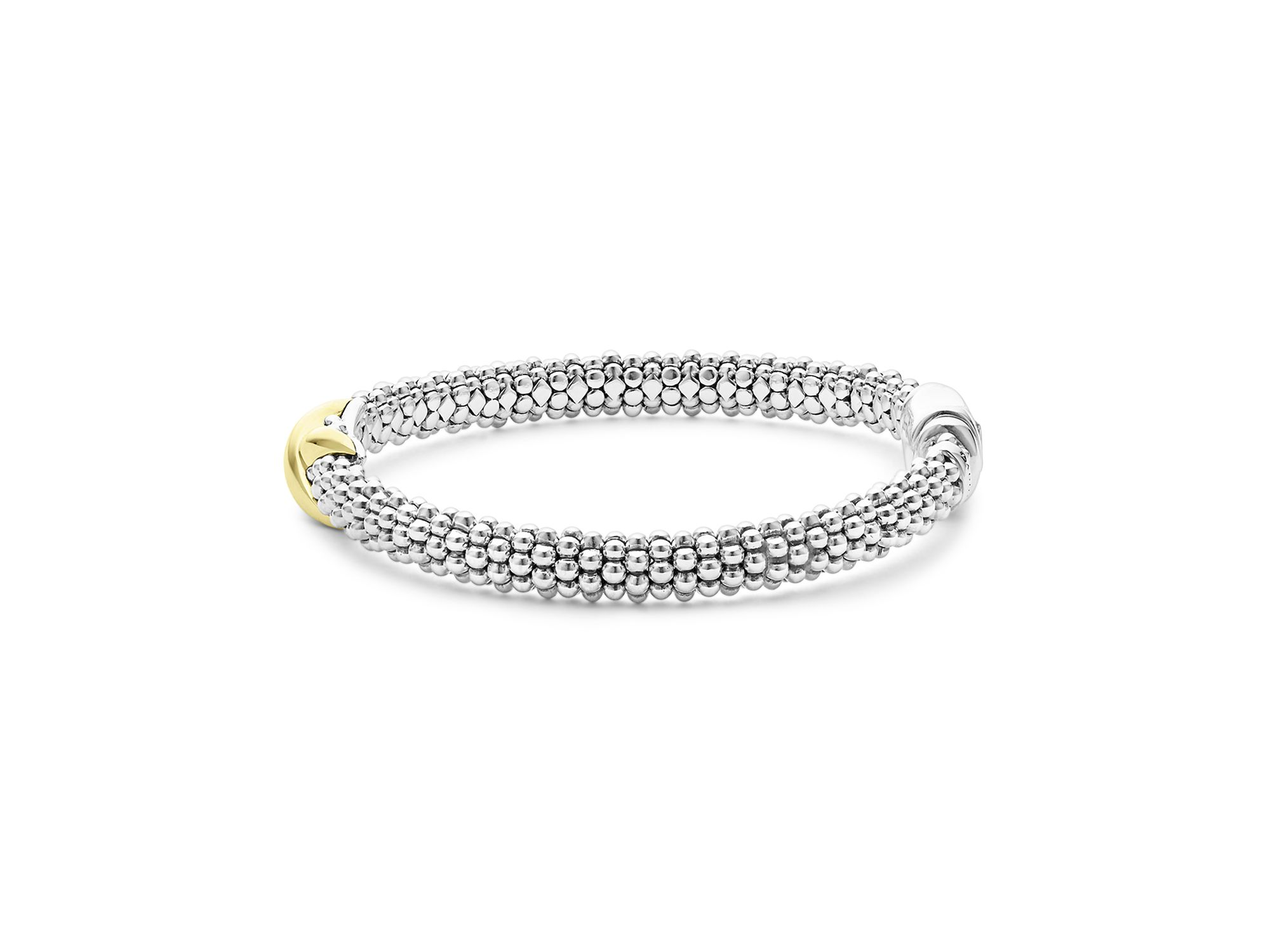 18K Yellow Gold & Sterling Silver Embrace X Caviar Bead Link Bracelet — Image 4