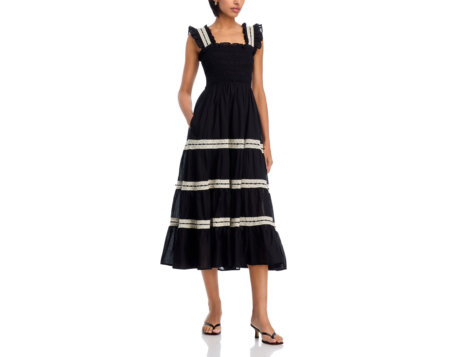Smocked Lace Inset Midi Dress - Exclusive — Image 3