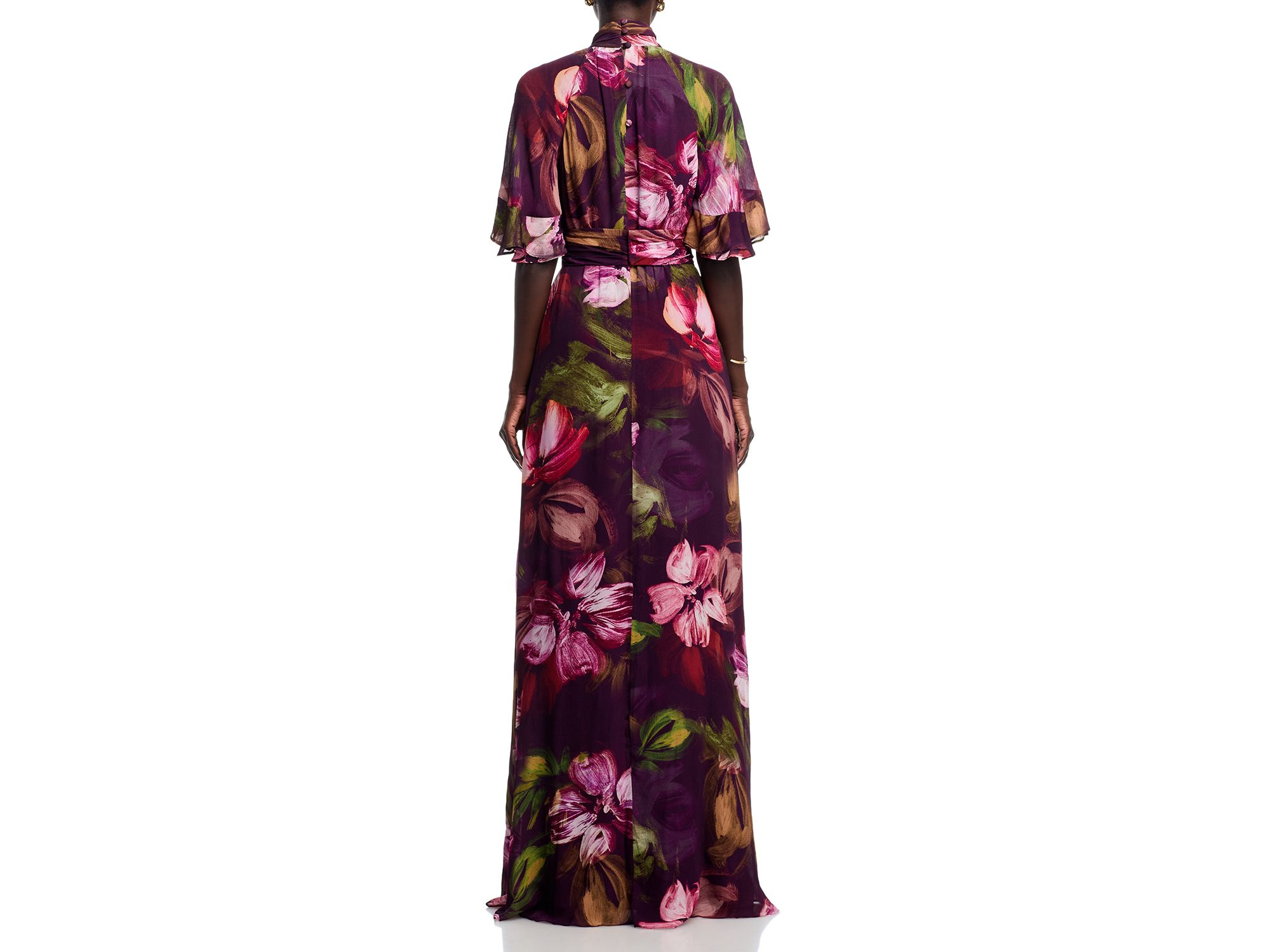 Floral Flutter Sleeve Mock Neck Gown — Image 4