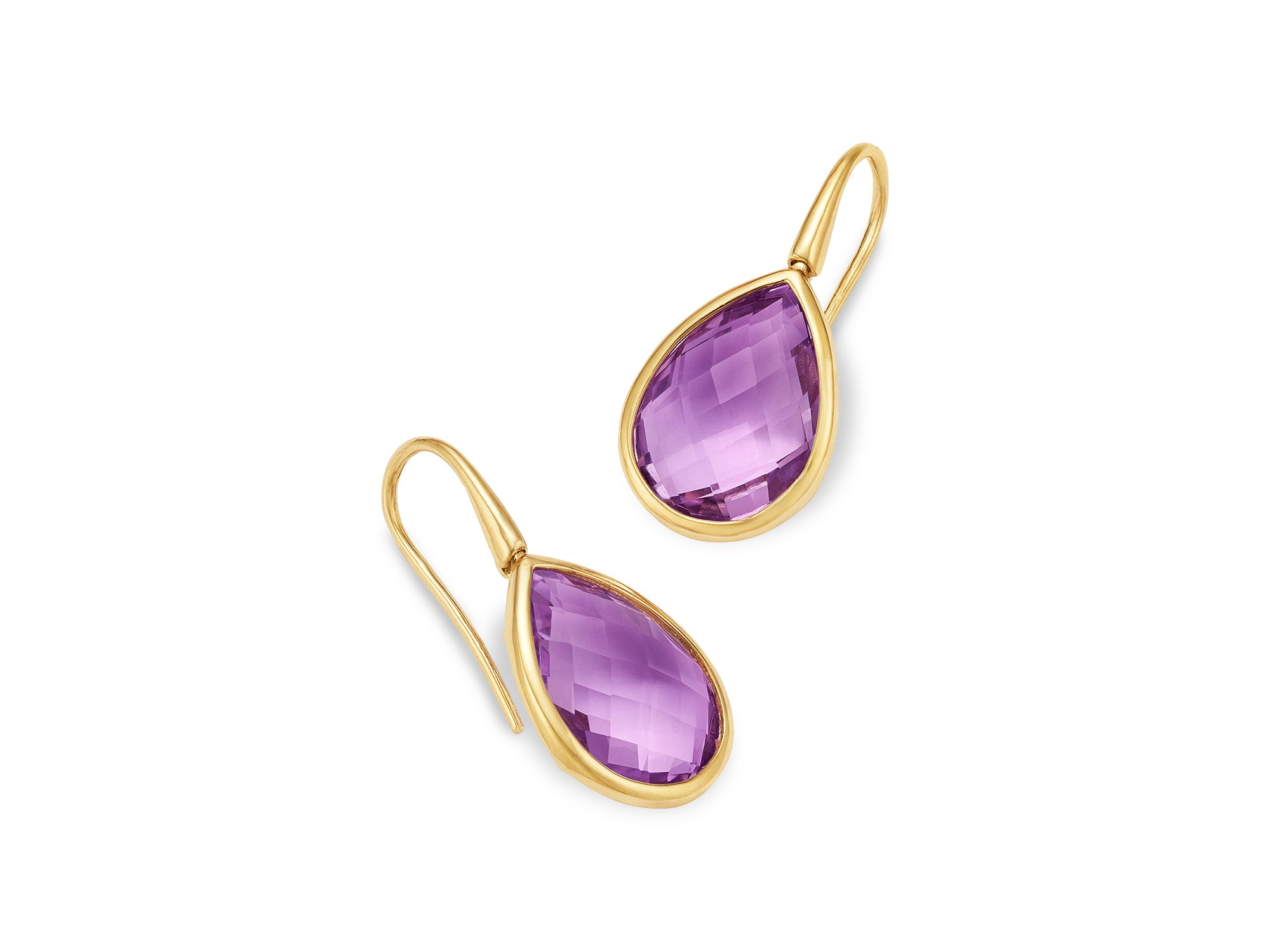 Rose Amethyst Pear Bezel Drop Earrings — Image 3