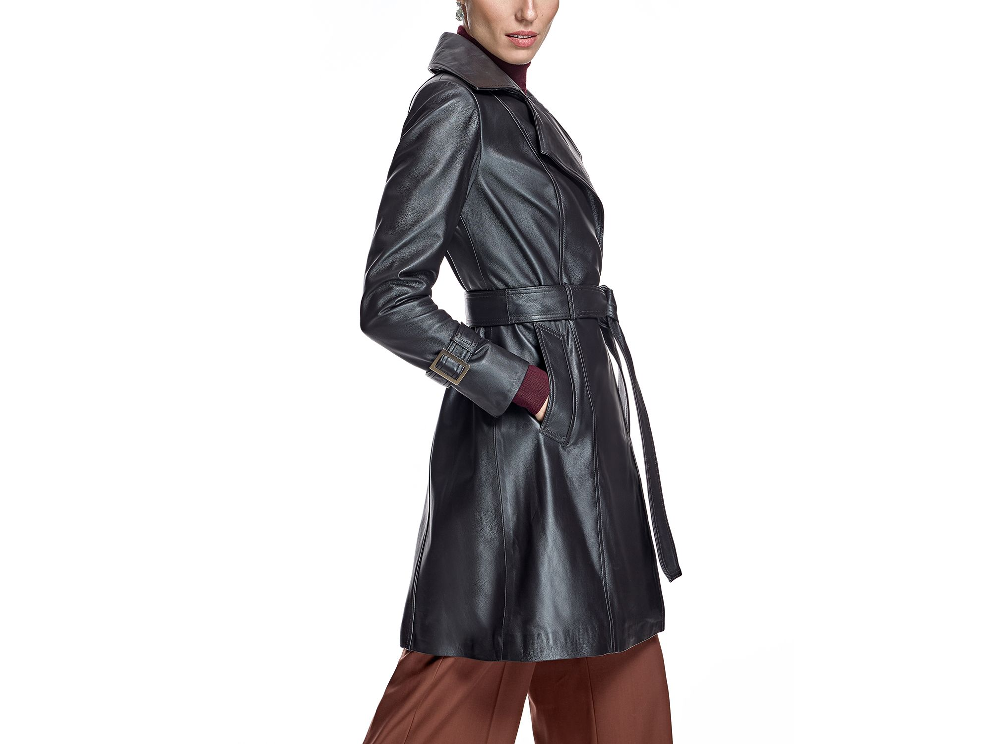 Leather Belted Trench Coat — Image 4