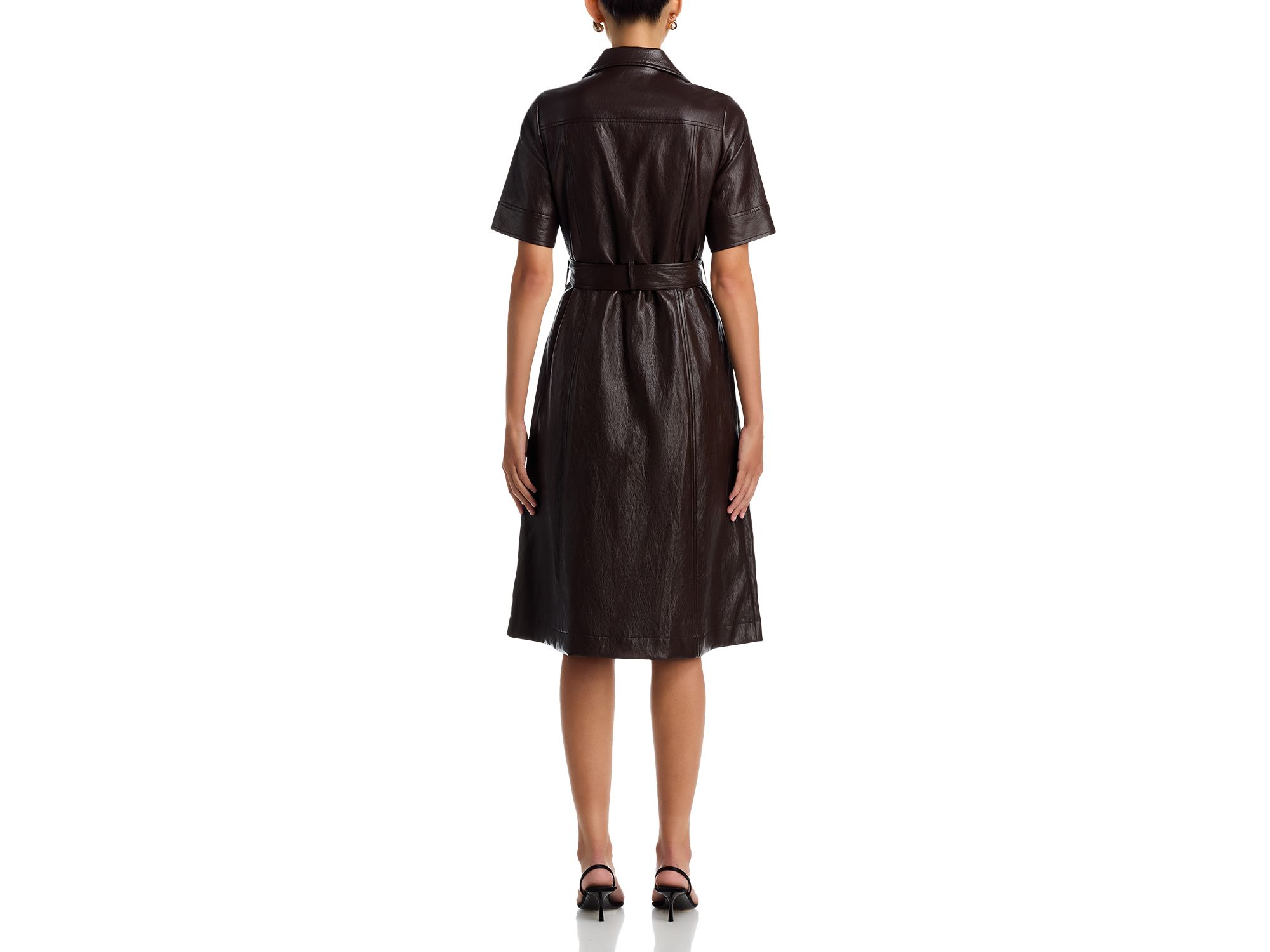 Faux Leather Short Sleeve Button Down Fit & Flare Dress — Image 5