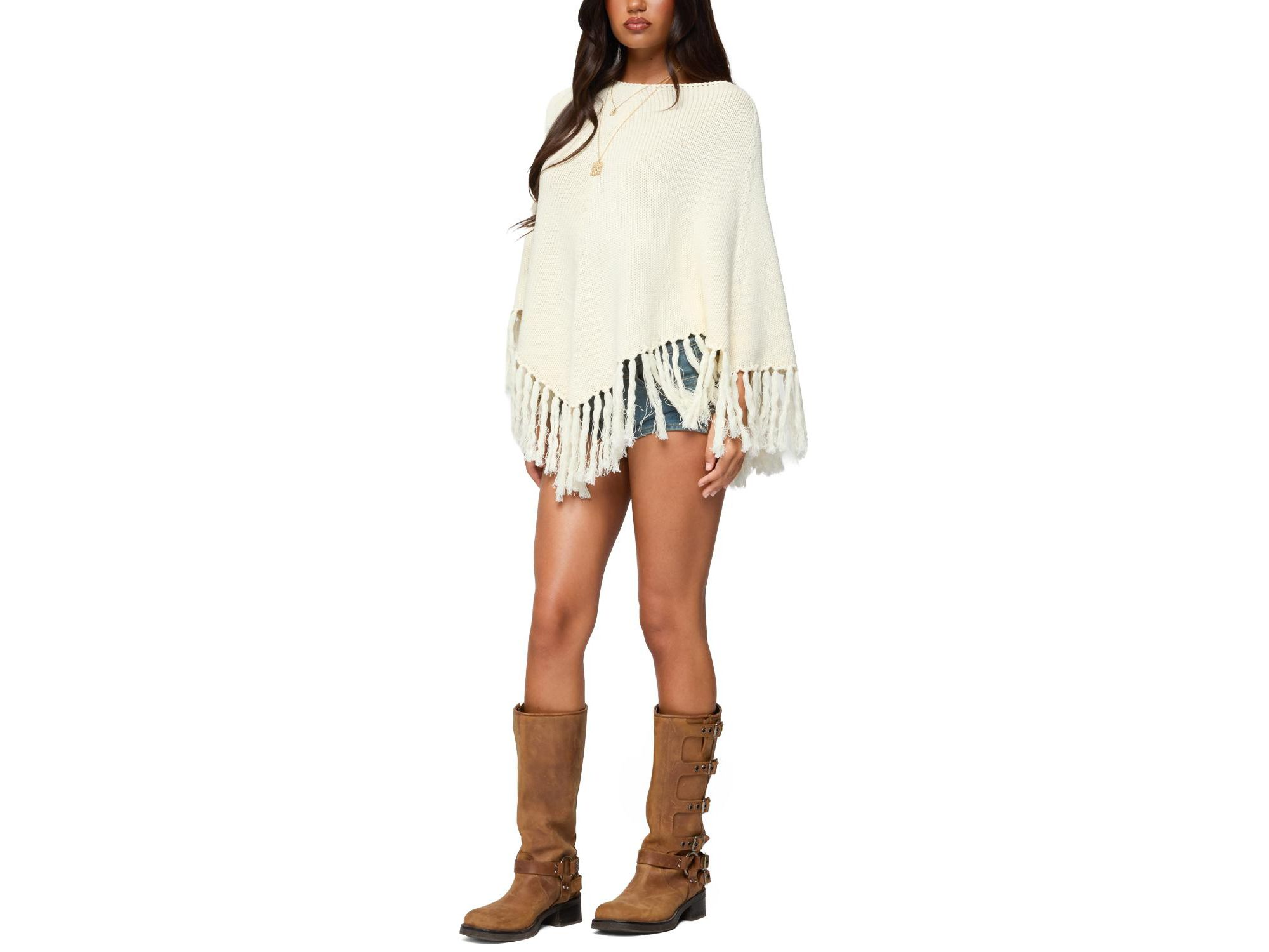 Kamila Fringe Knit Poncho — Image 5